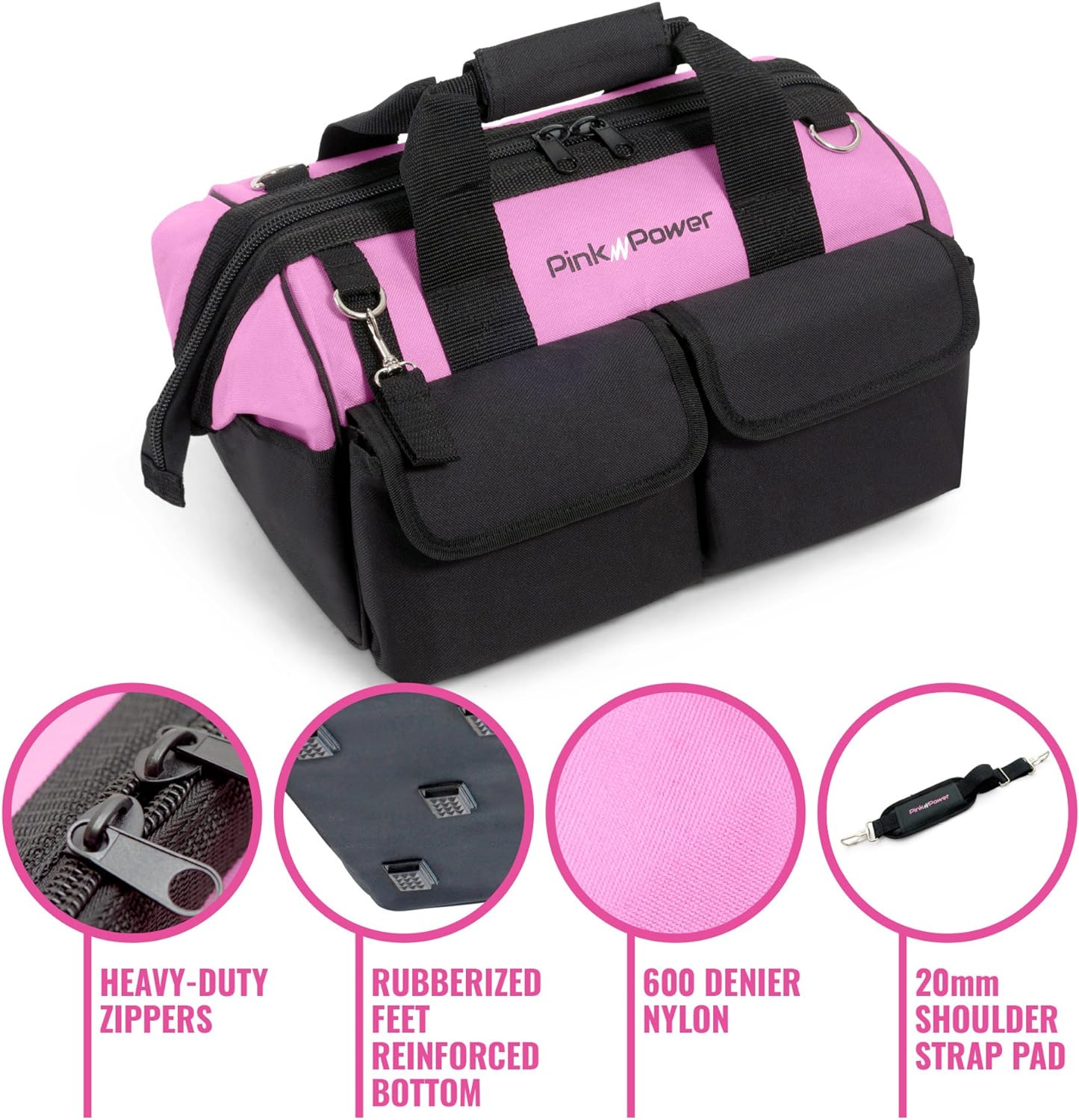 Pin Powe Pin Too Ba fo Wome -16inc Too Tot Ba w 2 Storag Pocket Women Smal ToolBa Ladie ToolBo fo Han Tools Powe Kit Mor Women Zippe Toolba Cadd Organizer