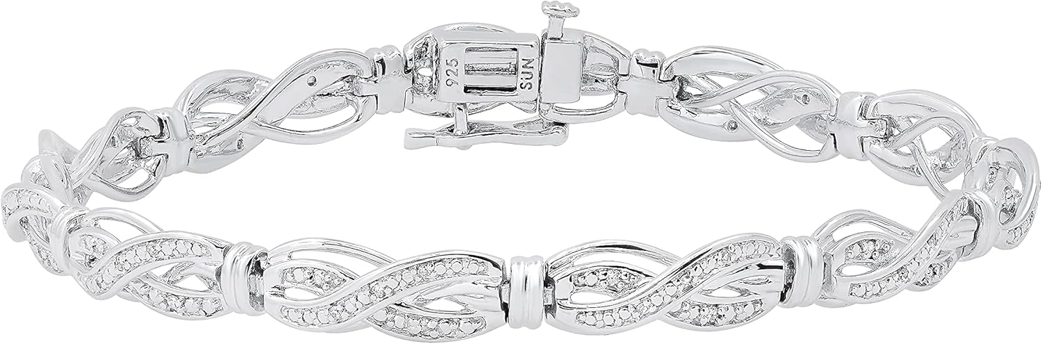 Dazzlingroc Collectio Swir Infinit Beade Styl Lin Bracele wit Roun Diamon Accents 92 Sterlin Silver