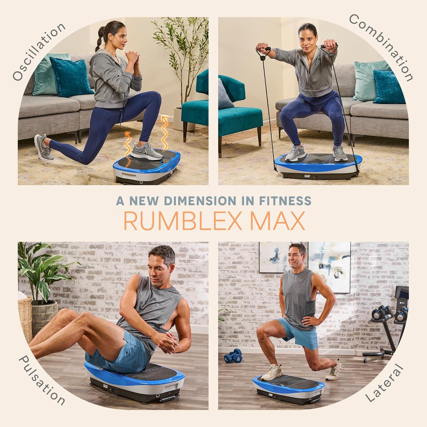 Lifepro Rumblex Max 4D Black Vibration Plate Exercise Machine with Loop Resistance Bands for Home Fitness Shaping Training Recovery Tone & Strength
