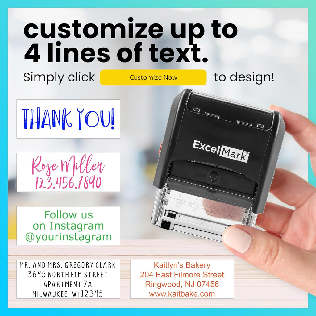 ExcelMark Self Inking Rubber Stamp with up to 4 Lines of Custom Text (Medium)