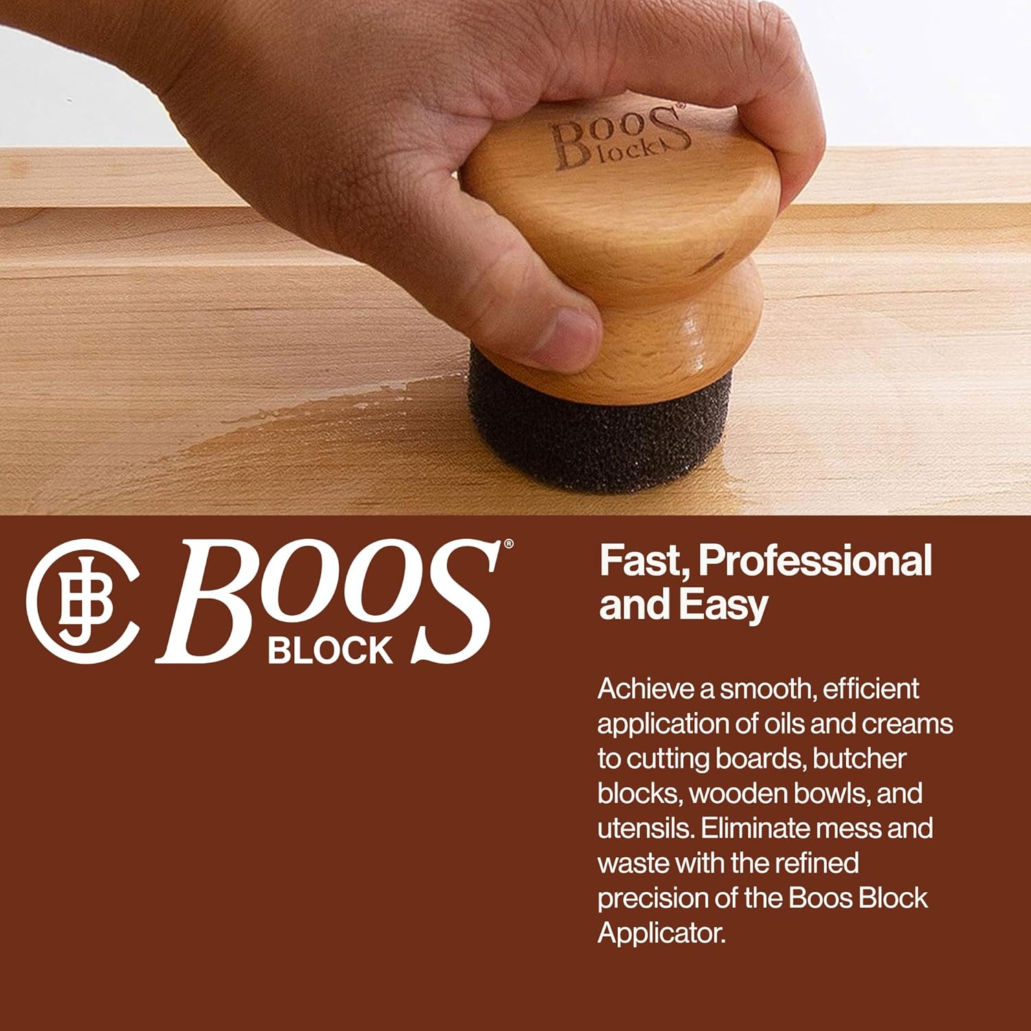 John Boos Oil Cream Round Applicator for Wood Cutting Boards, Butcher Blocks Utensils, Beechwood - Solid Hardwood Handle, Silver Ion-Treated Sponge, Storage Cap, Easy and Even Application