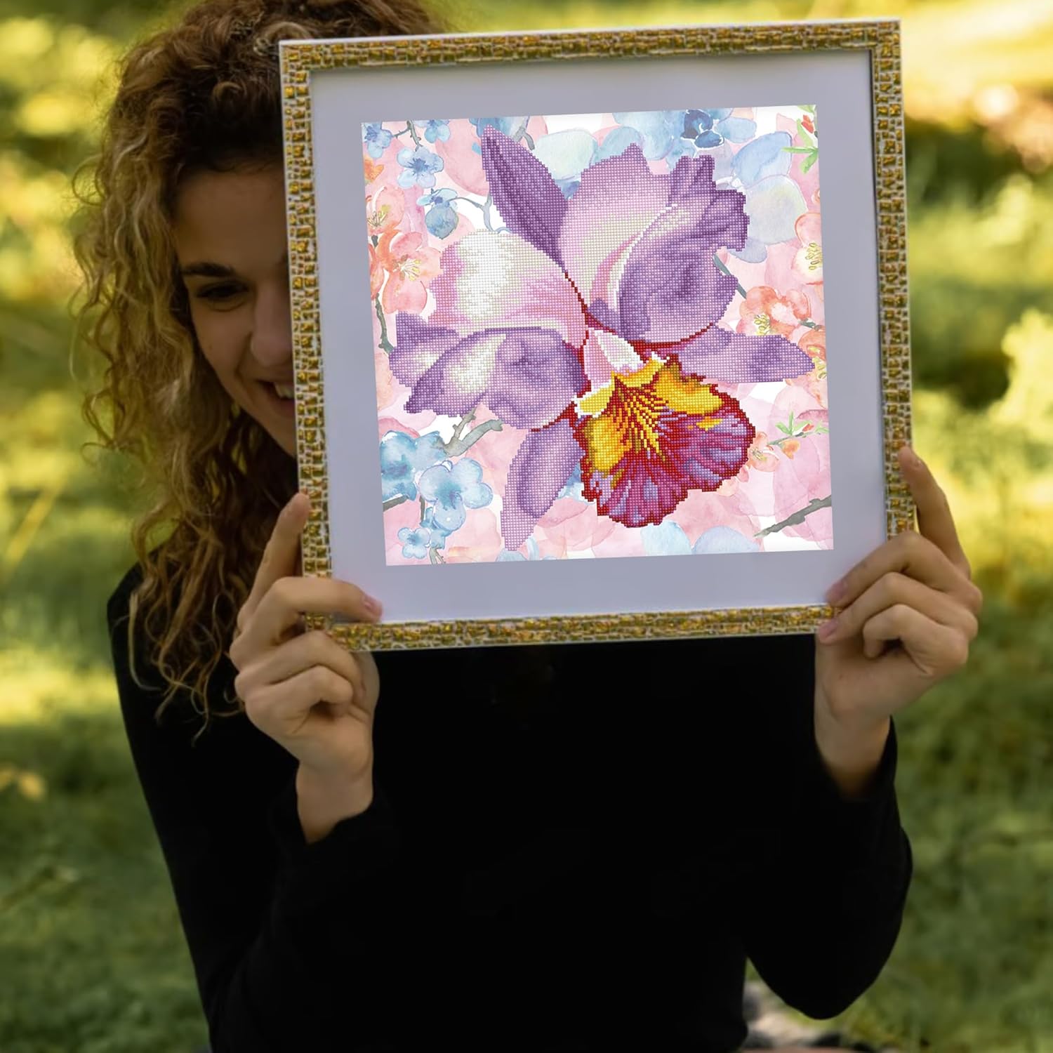 DIAMON DOT Sparkl Garde Mauv Flora Diamon Paintin Kit fo Adult Diamon Ar Kit Relaxin Creativ Craf Ki wit Dot Gem 12inchx12inch