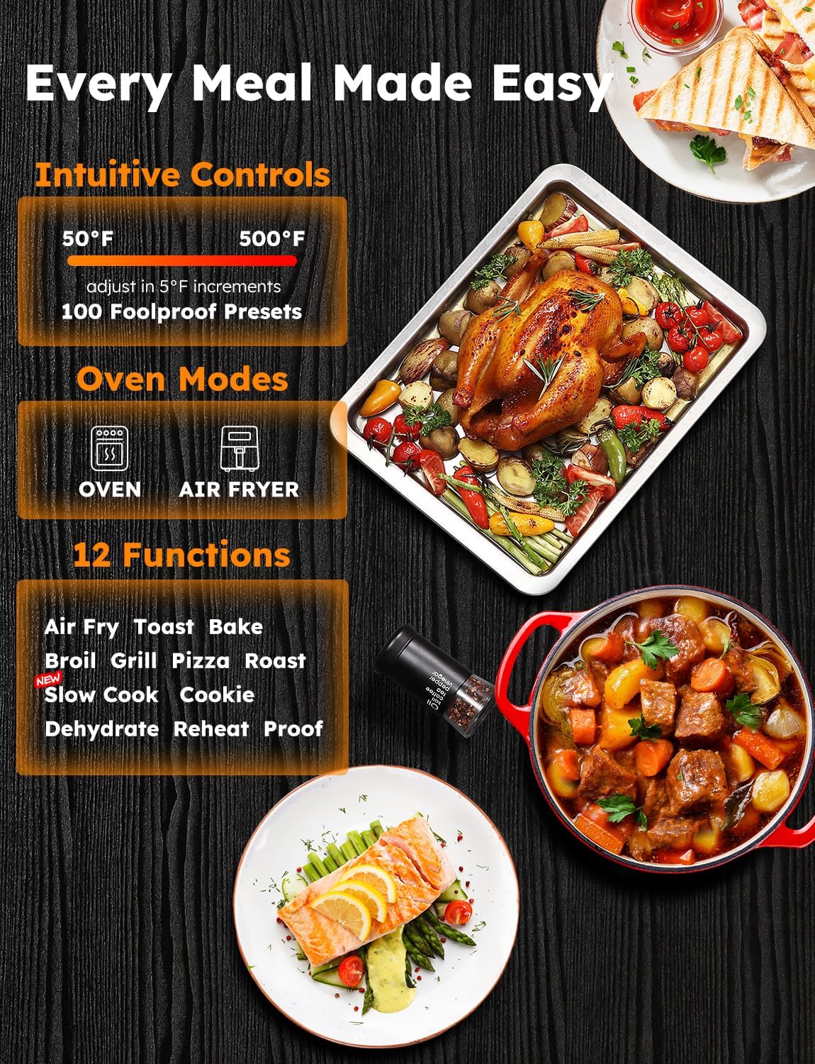 Brav X Pr Ai Frye Toaste Oven Improve 100 Supe Convection Quicke Crispie Results 10 Presets Multi-Laye Eve Cooking 50-500F Smar Probe PFA Free 30QT Stainles Steel