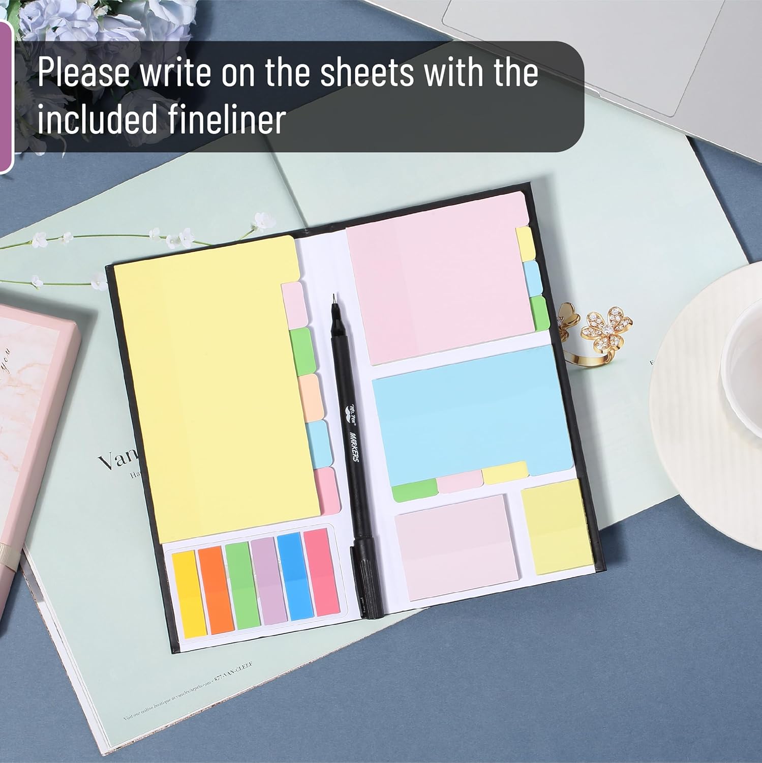 Sticky Note Set, 380 Pack, Pastel Colors, Transparent Sticky Notes Tabs, Divider, Christmas Gift