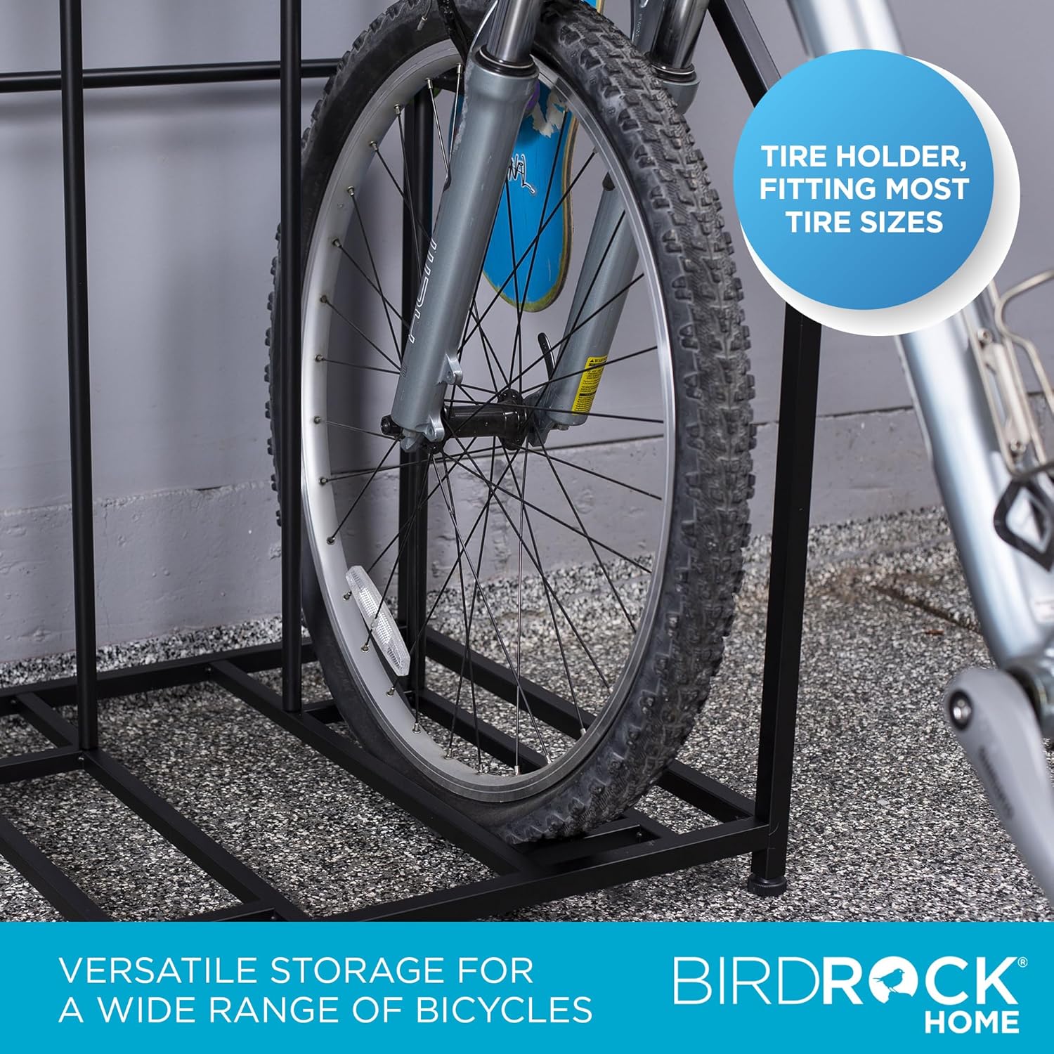 BIRDROC HOM Bik Rac Garag Storag Floo Stan Freestandin Organize fo Outdoo Yar Uprigh Wal Moun fo Scooters Rakes Motorcycles Hoverboards Glove Hold Bicycl Black