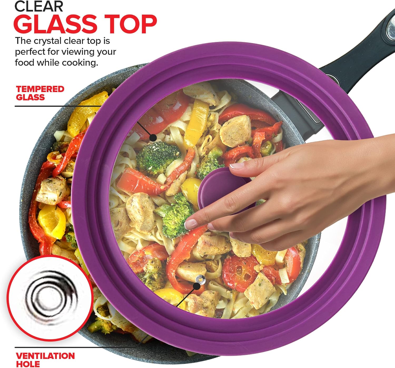 Modern Innovations Universal Lids (Set of 2) Fits 7 to 12-Inch Cookware, Silicone Replacement Pan Lid, Glass Top Covers for Skillets, Pots, Frying Pans, Cast Iron - Lavender