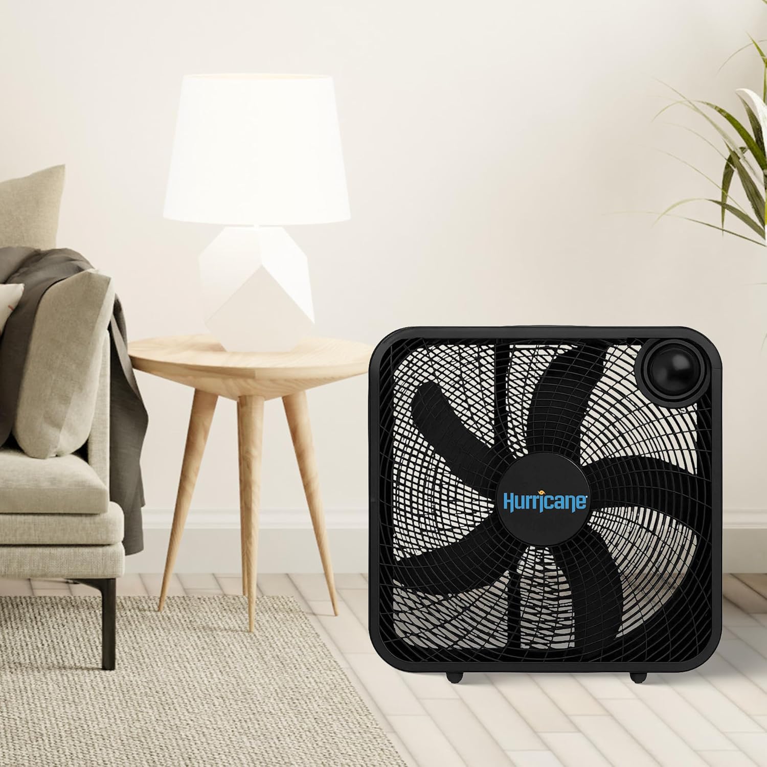 Hurricane Classic Floor Mount Box Fan w/ 3 Quiet Speeds, Black, 20inch - Corded Portable Electric Air Cooling Unit w/ Powerful 2400 CFM Airflow for Home, Garage, Office, Bedroom Basement