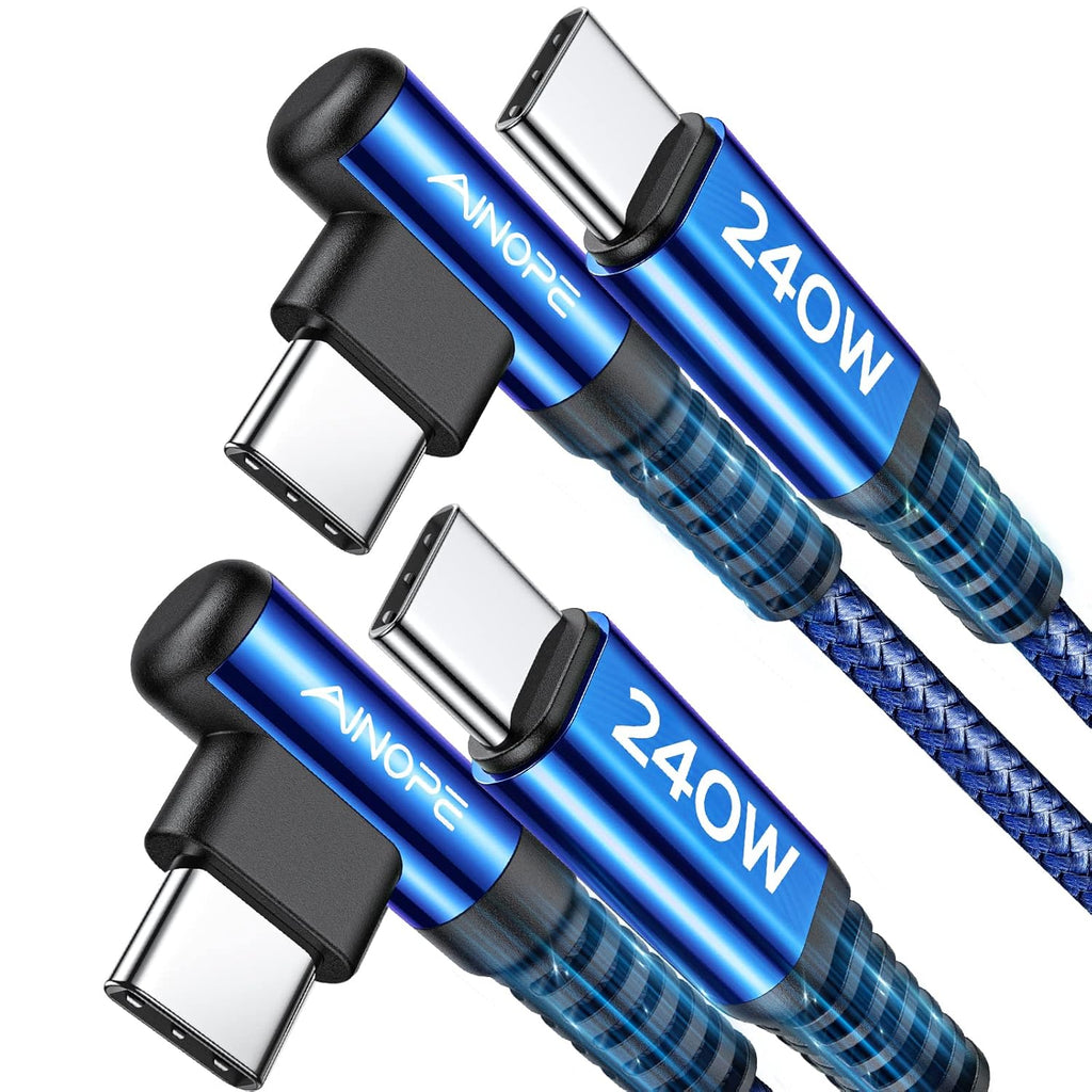 240W USB C to USB C Cable 6.6ft 2Pack USB C to USB C Fast Charging Cable, Right Angle USB C Charger Cable for iPhone16 Charger Cord, MacBook Pro, iPad Pro/Air, Samsung,Blue