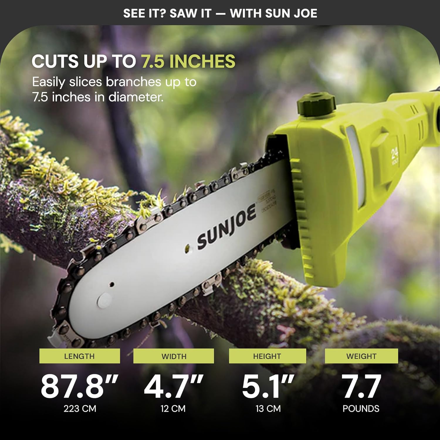 Su Jo Cordles Pol Chainsa Machine Electri Telescopin Trimmer Extendabl U t 7. F Heavy-Dut Trimmin Equipmen fo Tre Trunks Limbs Logs Brush an Branches 24V-PS8-LTE