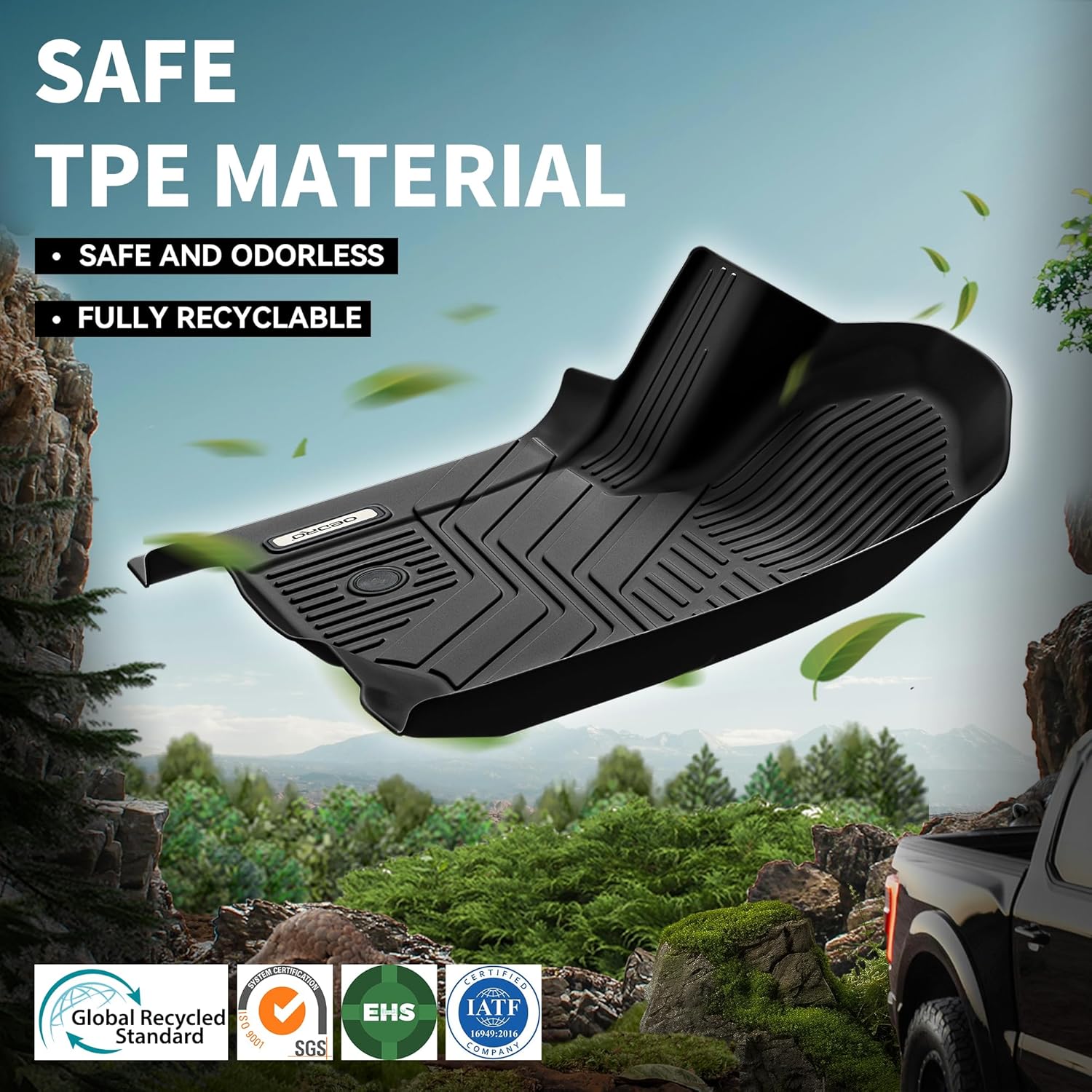OEDRO Floor Mats Fits for 2014-2018 Chevrolet Silverado/GMC Sierra 1500 Double Cab, 2019 Silverado LD/Sierra Limited; 2015-2019 2500HD/3500HD, All Weather Guard 1st and 2nd Row Custom Fit Liners