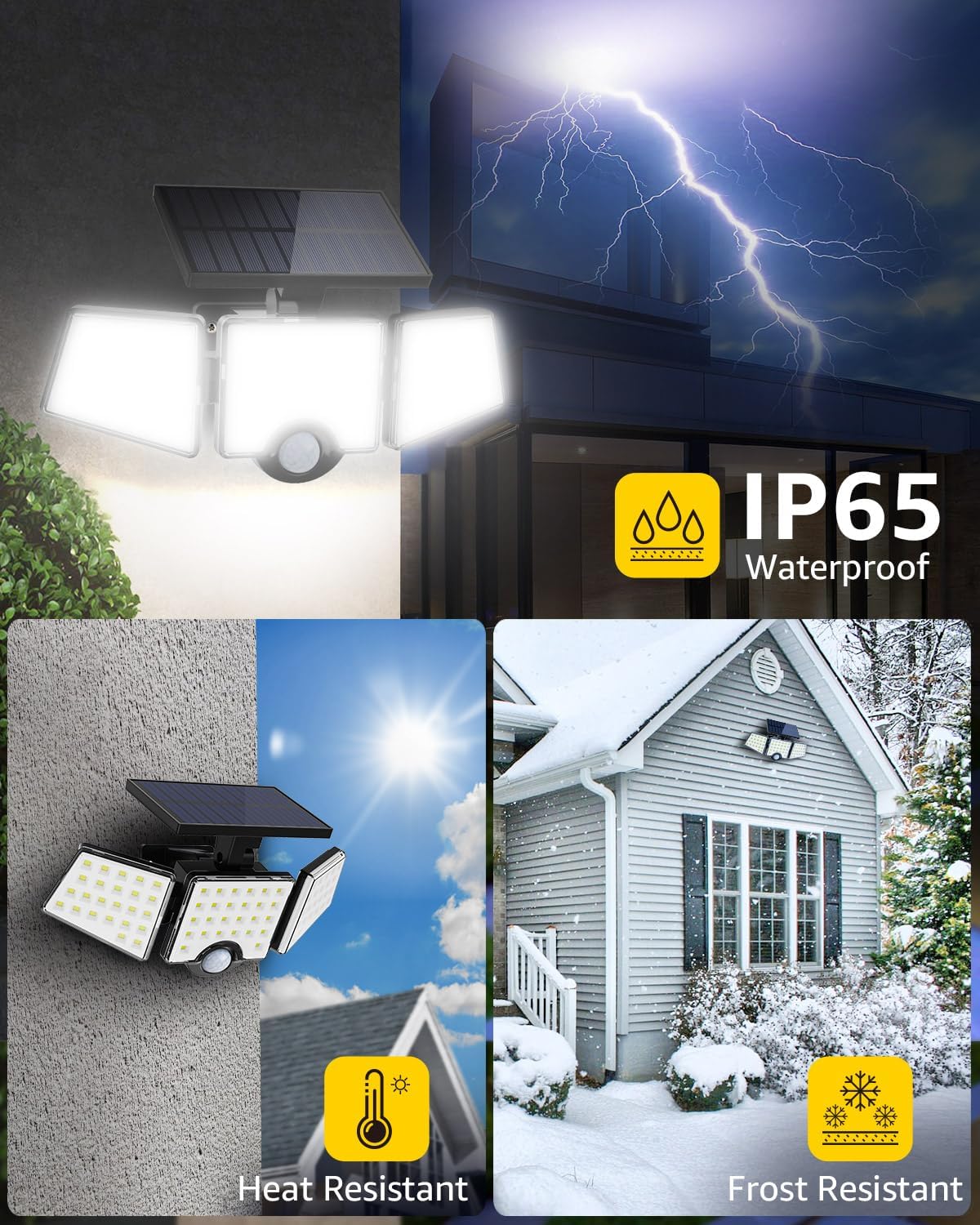 LE Solar Lights for Outside, Solar Lights Outdoor with Motion Sensor, WL4000 High Brightness, 3 Adjustable Heads 270¡ã Wide Lighting Angle, IP65 Waterproof, Wireless Wall Lamp for Yard Garage