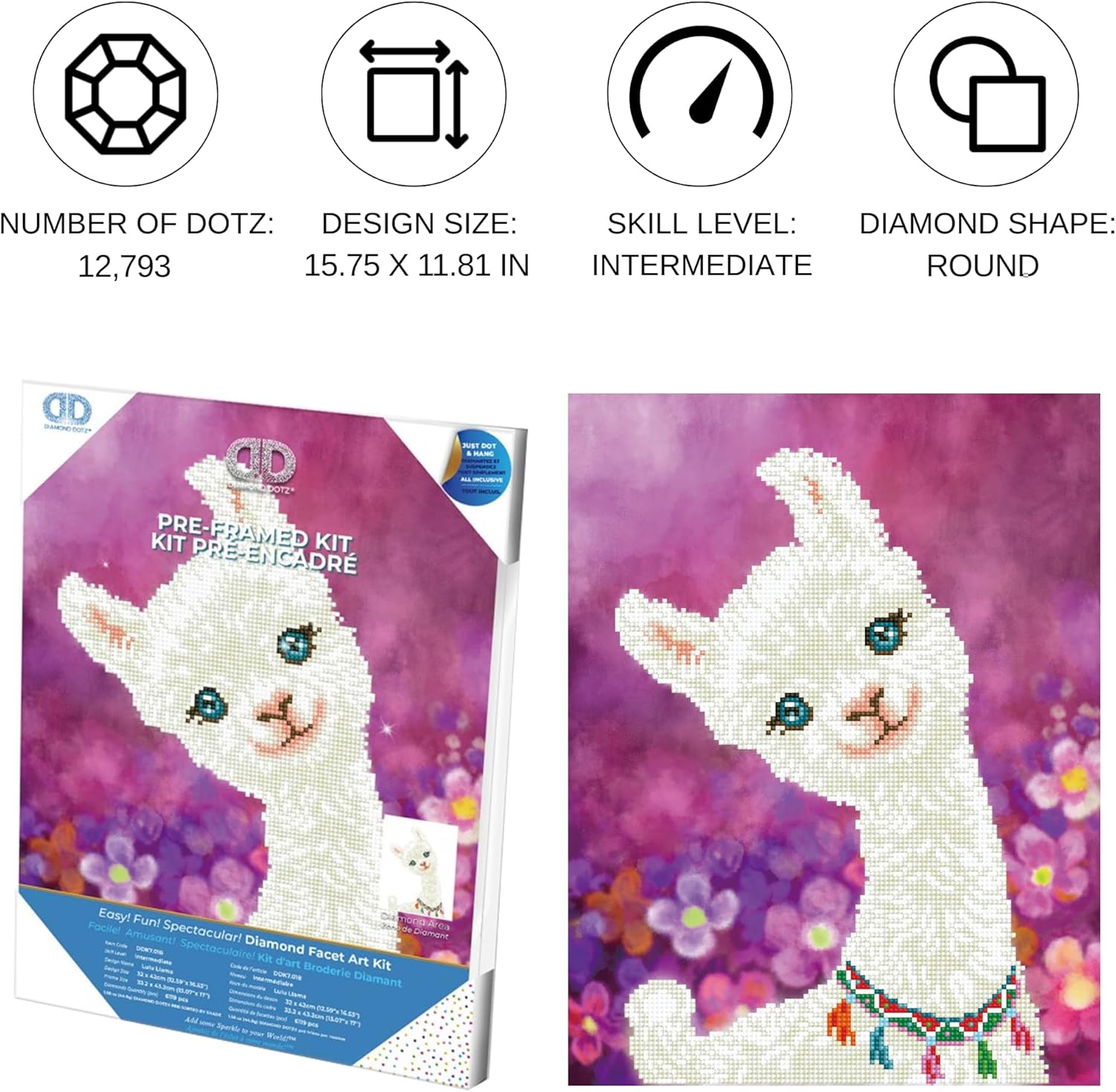 DIAMON DOT Lul Llam wit Fram Anima Diamon Paintin Kit fo Adult Diamon Ar Kit Relaxin Creativ Craf Ki wit Dot Gem 12.6inchx16.5inch