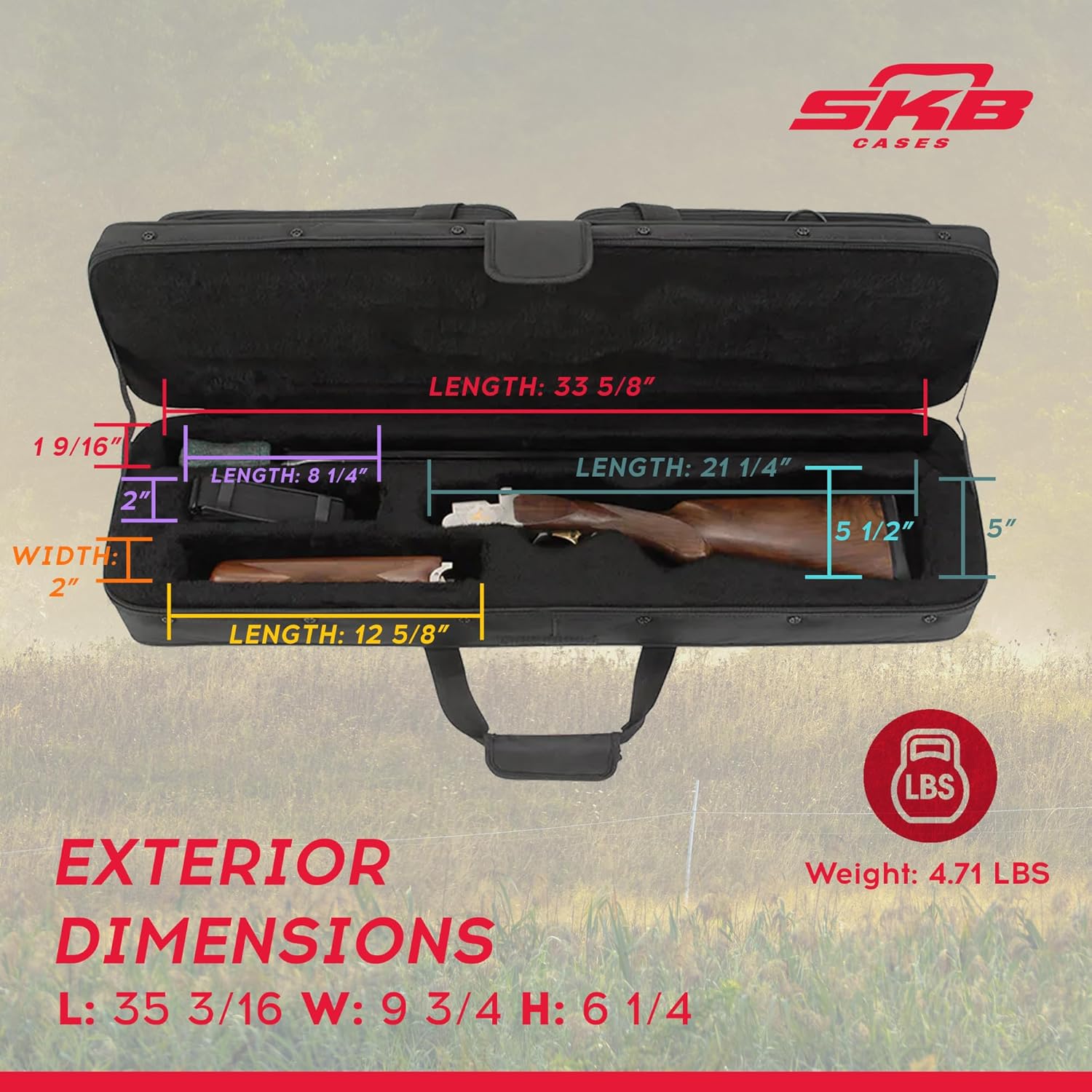 SK Case Rugge Exterio an Rigi Foa Interio Hybri Breakdow Trave Shotgu Cas fo 33.7 Inc Barrel wit Externa Pouches Black