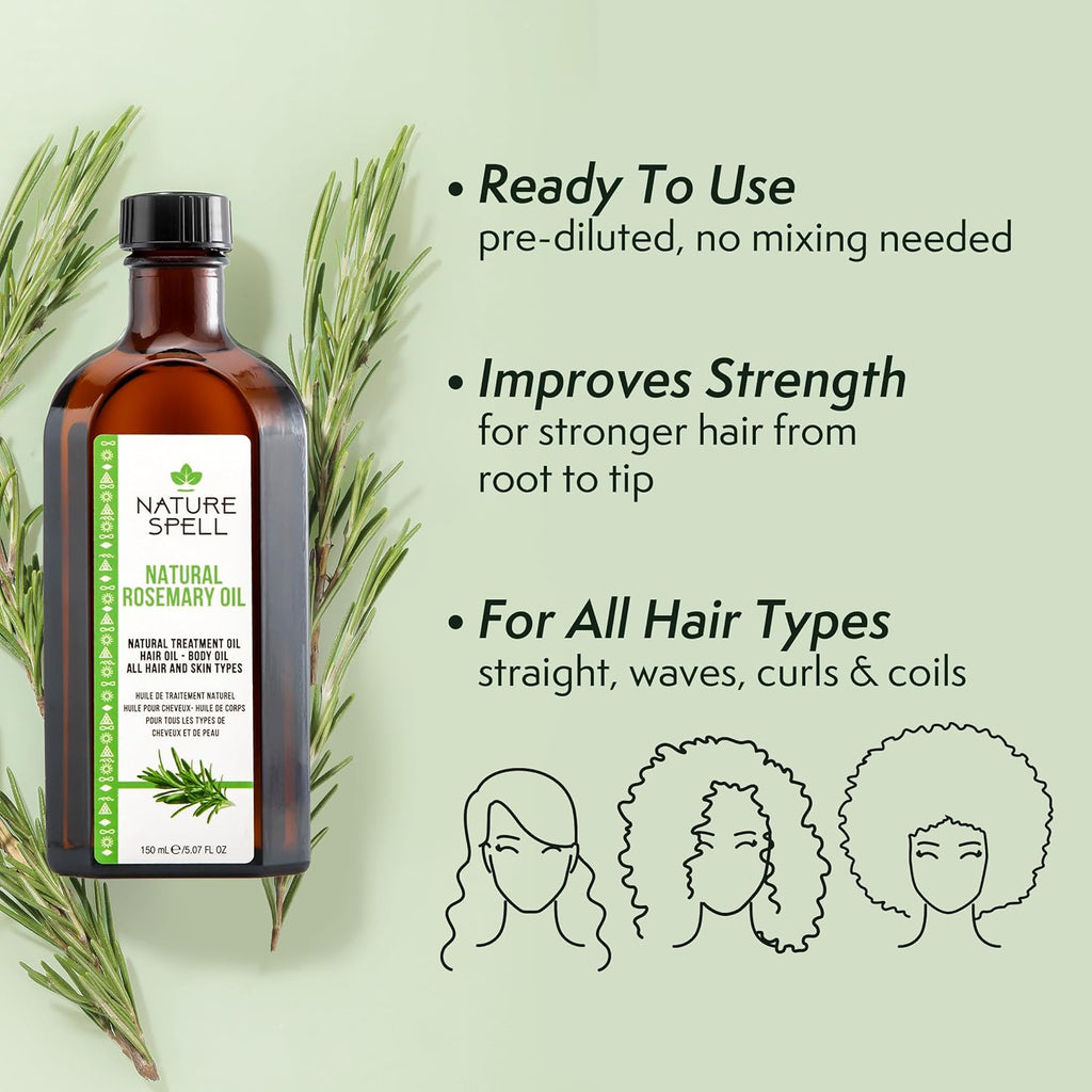 Natur Spel Rosemar Oi Fo Hai Growt Wit Roo Com Applicator Pre-Dilute Hai Scal Oi Nourishe Dry Damage Hair Fo Wome Men 5.0 F Oz