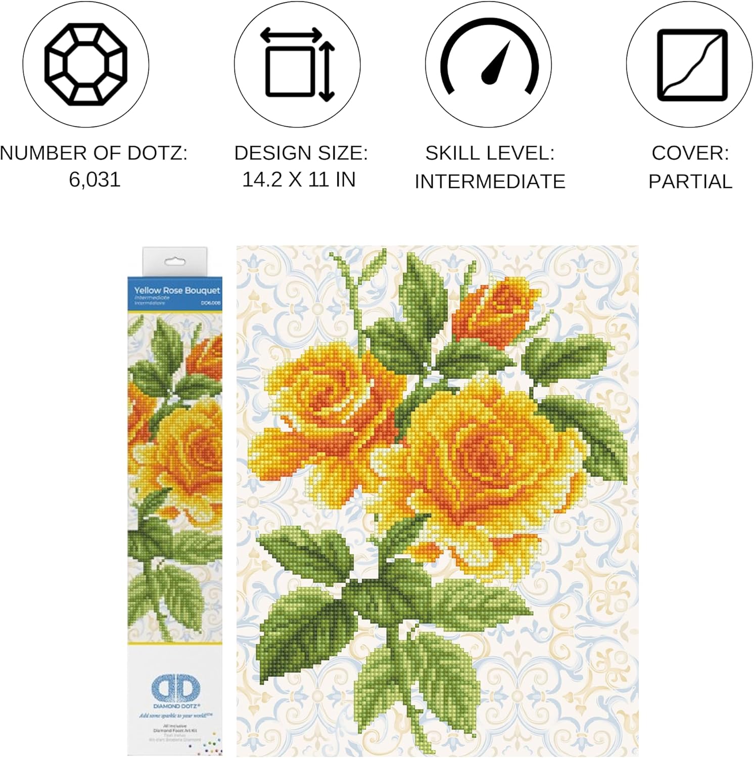 DIAMON DOT Yello Ros Bouque Diamon Paintin Kit fo Adult Diamon Ar Kit Relaxin Creativ Craf Ki wit Dot Gem 14.2x11