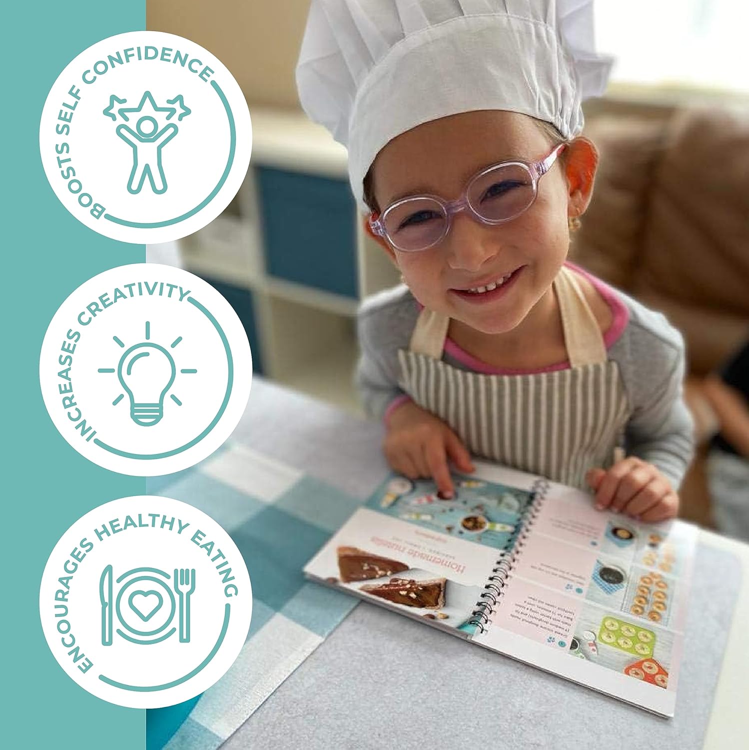 Tovl J Kid Rea Cookin an Bakin Ultimat Gif Se Montessor Kid-Saf Knives Apron Visua Cookbook Timer Storag Cas Tool Premiu Christma Birthda Gif fo Girl Boys