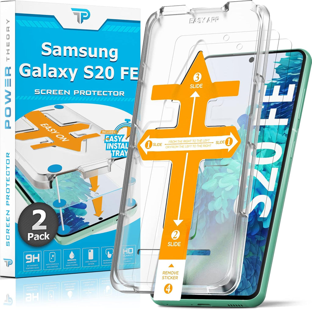Power Theory Designed for Samsung Galaxy S20 FE 5G / 4G Screen Protector Tempered Glass [9H Hardness], Easy Install Kit, 99% HD Bubble Free Clear, Case Friendly, Anti-Scratch, 2 Pack