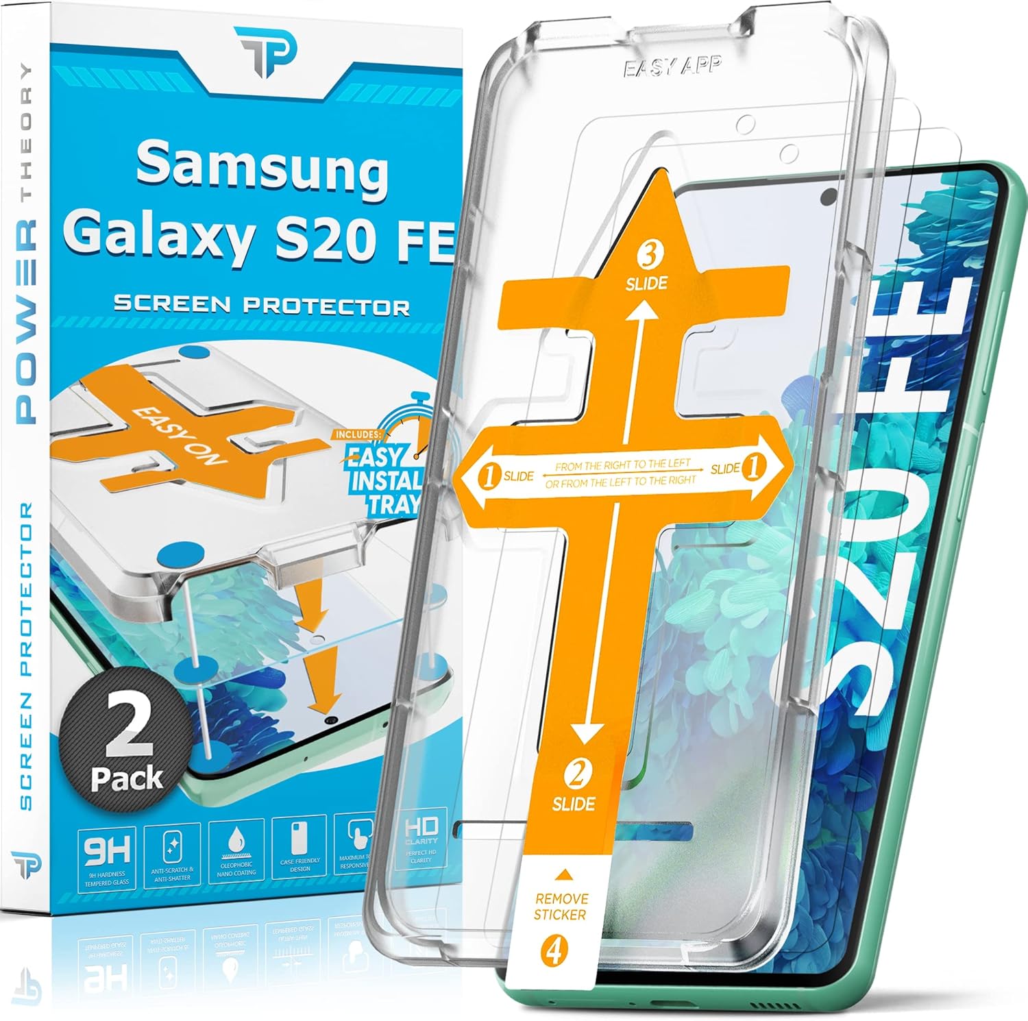 Power Theory Designed for Samsung Galaxy S20 FE 5G / 4G Screen Protector Tempered Glass [9H Hardness], Easy Install Kit, 99% HD Bubble Free Clear, Case Friendly, Anti-Scratch, 2 Pack