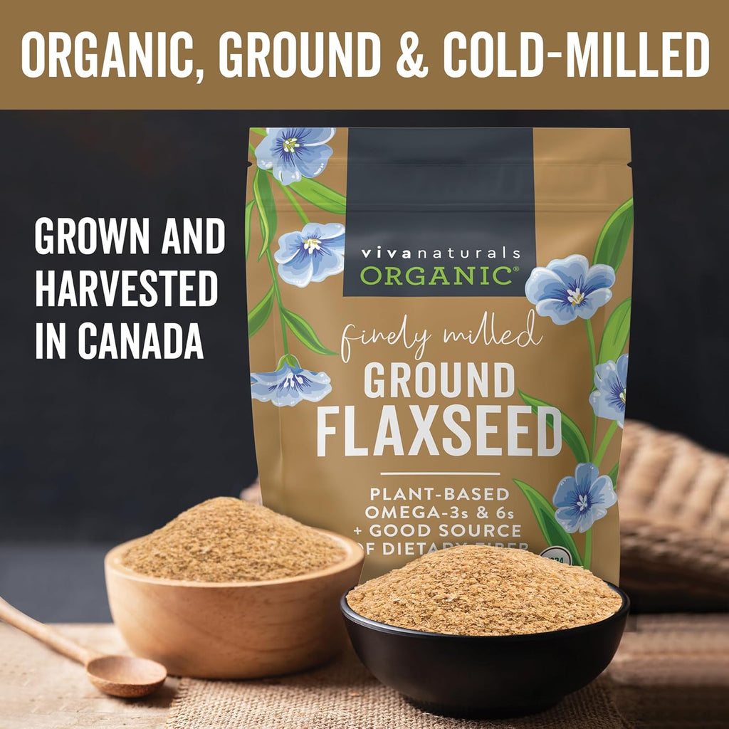 Viva Naturals Organic Ground Flaxseed, 15 oz (425 g) ¨C Plant-Based Protein, Vegan Omega-3 Fiber, Finely Milled Flax Seeds, Perfect for Smoothies Baking