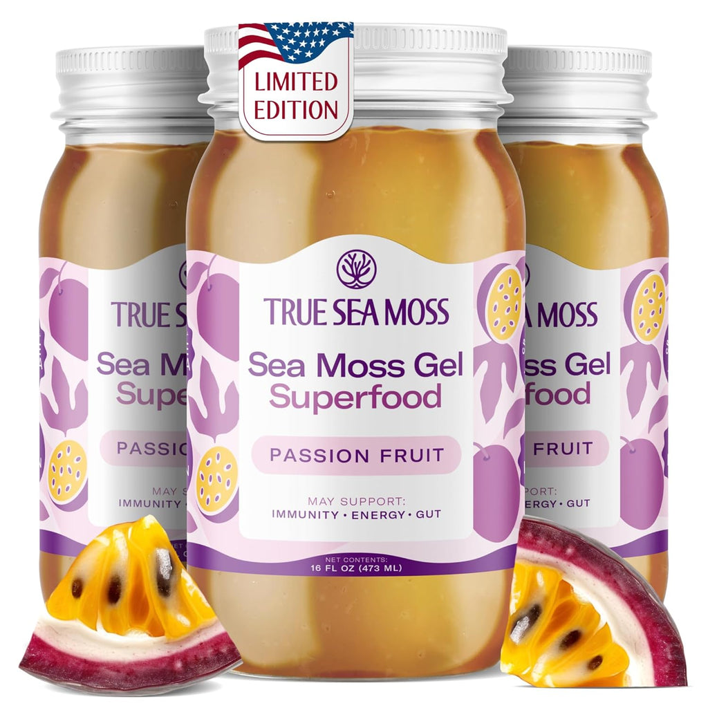 TrueSeaMoss Sea Moss Gel ¨C Made in USA ¨C Wildcrafted Seamoss, Fruits & Jarred Vegetables ¨C Passion Fruit, Pack of 3 (Labels may Vary)