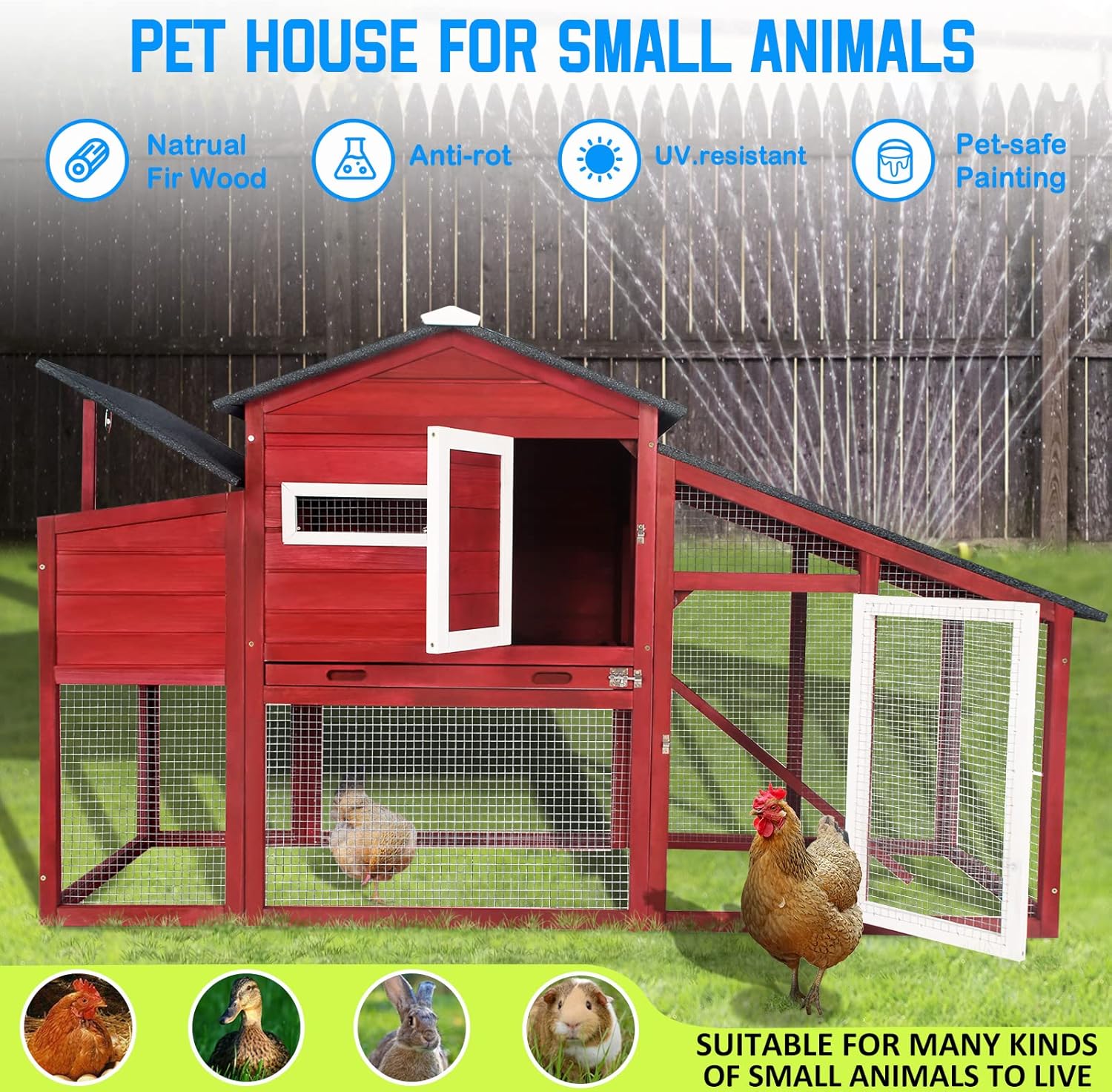 PetsCosse 71.3inc Chicke Coo Woode Backyar He Hous Indoo Outdoo Tw Stor Poultr Cag wit Run Chicke Nestin Box Pul Ou Tray an Anti-Sli Asphal Ramp