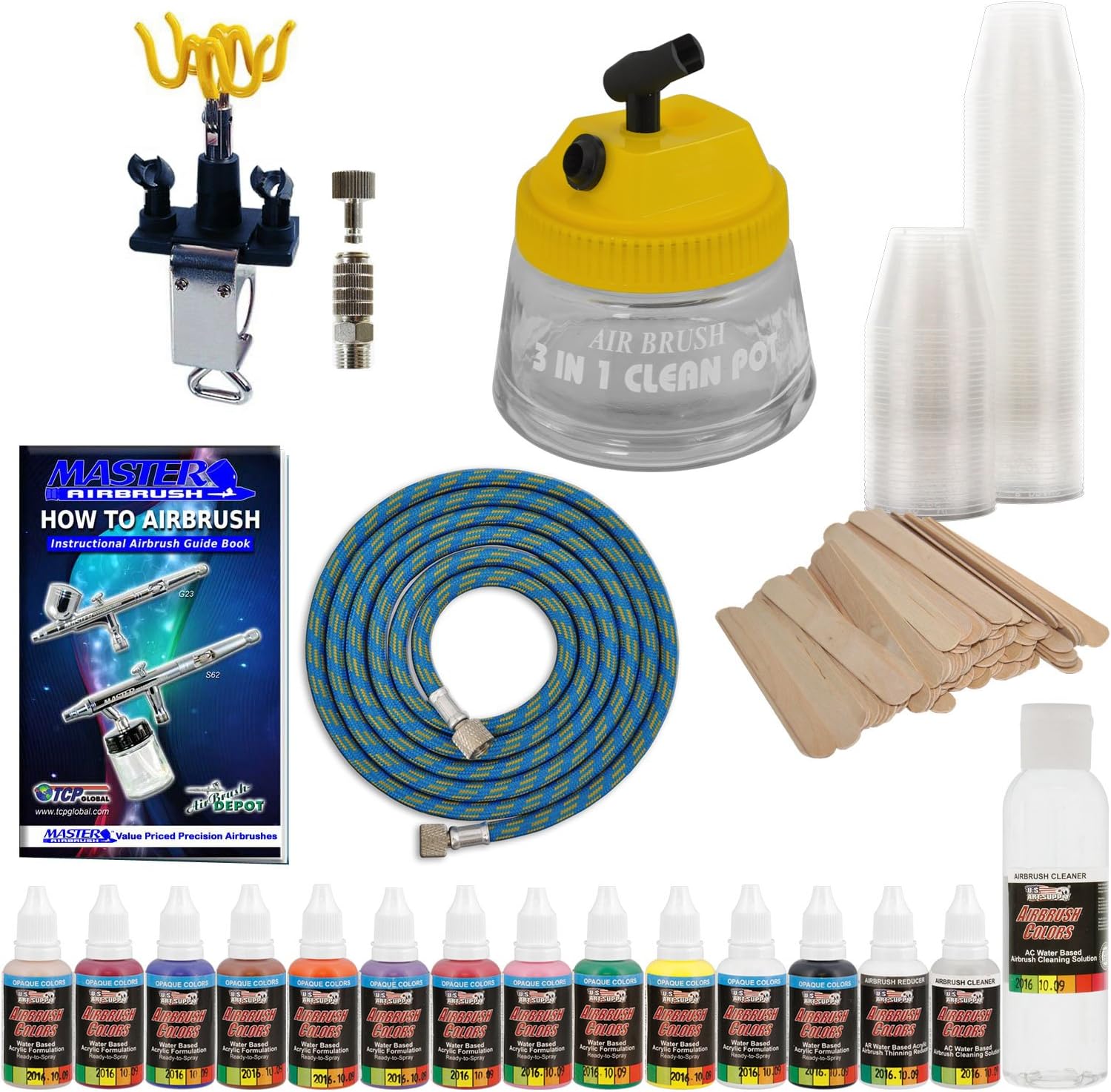 Maste Airbrus Pain Airbrus Accessor Kit-Cleanin Pot-Holder-Paint-Hose-Mixin Cups-Mixin Sticks-Airbrus Cleanin Solution