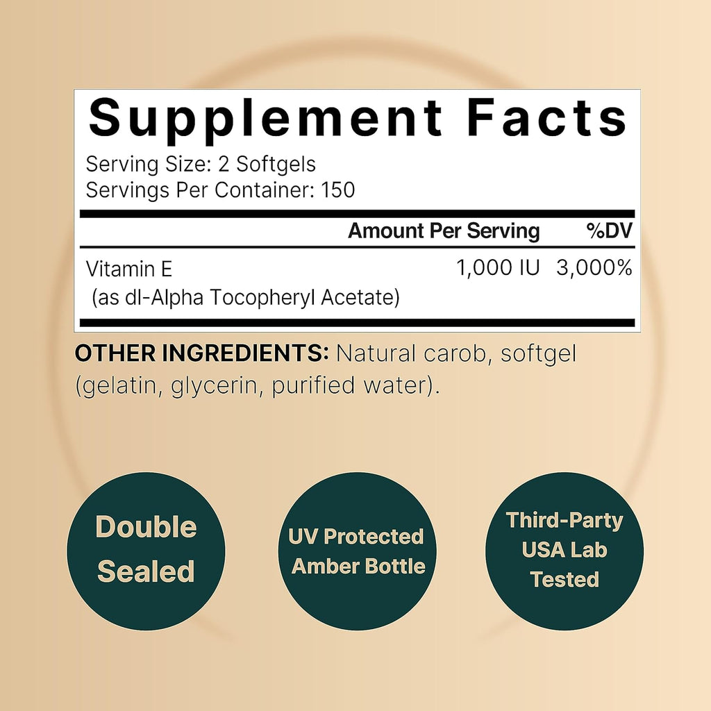 NatureBel Vitami Oi Softgels 1,00 I Pe Serving 30 Pill Essentia Antioxidan Supplements Easil Absorbe For Support Skin Heart Immun Healt Non-GMO