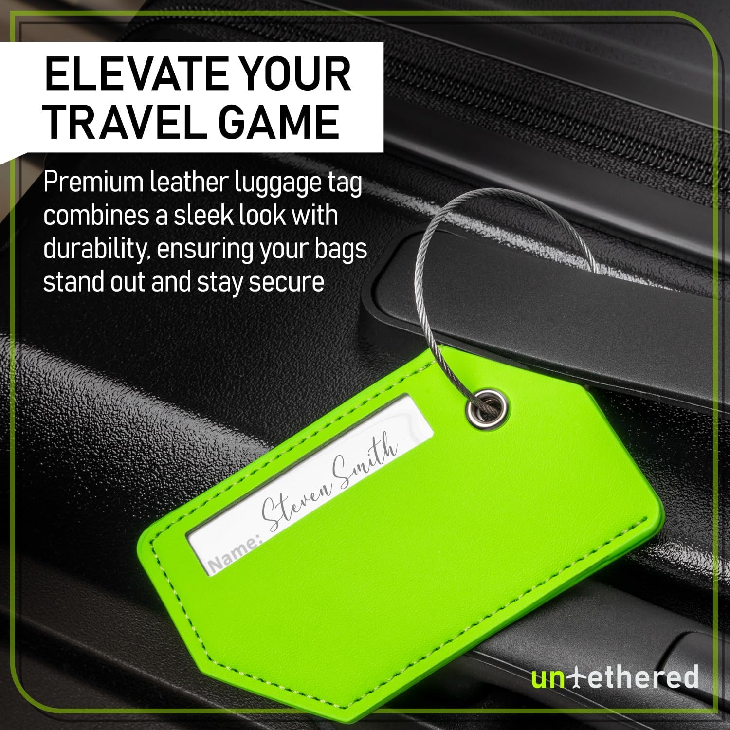 Untethered 4-Pack Luggage Tag Set | Durable Luggage Tags for Suitcases Travel Bags | Bag Tag Name ID Identifiers | Suitcase Tags for Easy Luggage Identification