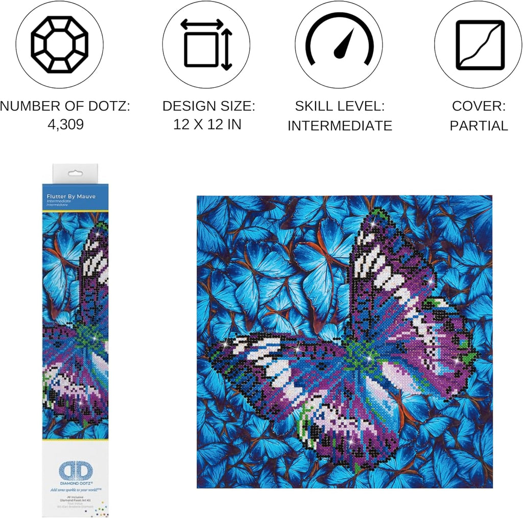 DIAMON DOT Flutte b Mauv Butterflie Diamon Paintin Kit fo Adult Diamon Ar Kit Relaxin Creativ Craf Ki wit Dot Gem 12inchx12inch