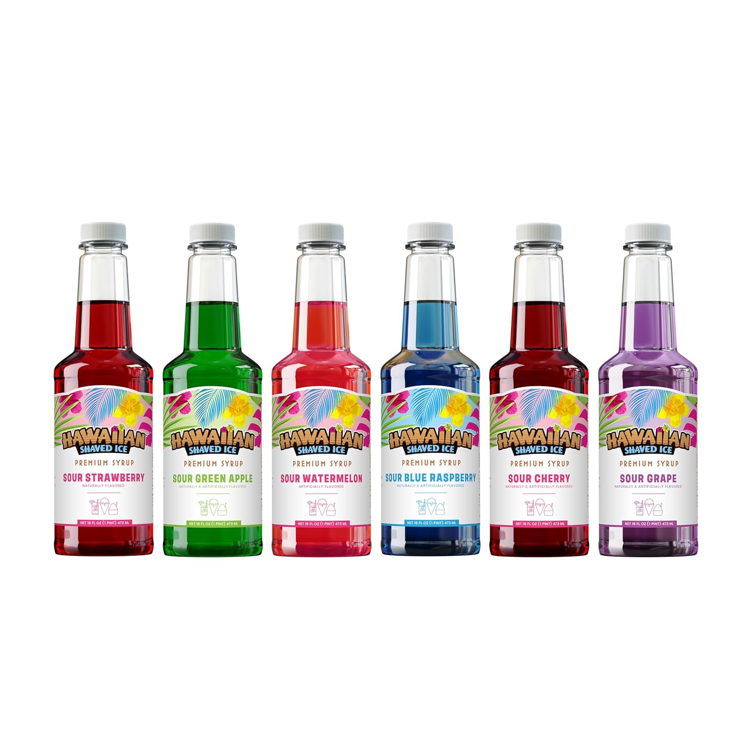 Hawaiia Shave Ic Syru Pin 6-pack Sou Cherry Sou Grape Sou Blu Raspberry Sou Gree Apple Sou Watermelon Sou Strawberr fo Slushies Italia Soda Seltzers Popsicles an More