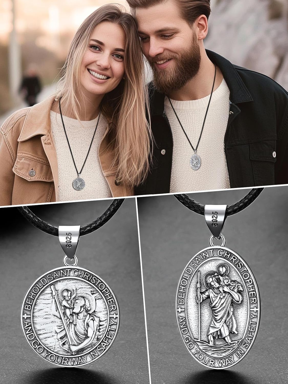 FaithHeart Saint Michael Necklace, Stainless Steel/18K Gold Plated St Michael the Archangel Pendant Amulet for Men Women with Gift Packaging