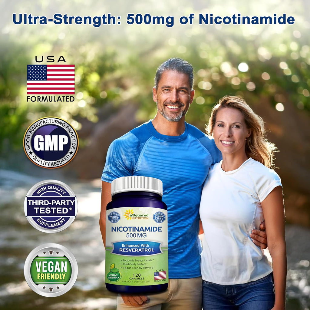 aSquare Nutritio Nicotinamid wit Resveratro 12 Veggi Capsule Vitami B 500m (Niacinamid Flus Free Supplemen Pill t Suppor NAD Ski Cel Healt Energy