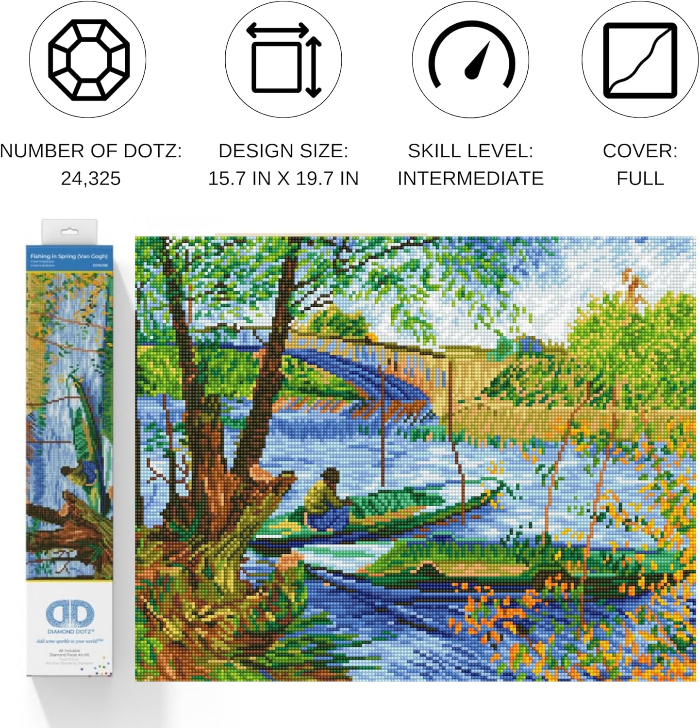 DIAMON DOT Fishin i Sprin (Va Gogh Diamon Paintin Kit fo Adult Diamon Ar Kit Relaxin Creativ Craf Ki wit Dot Gems