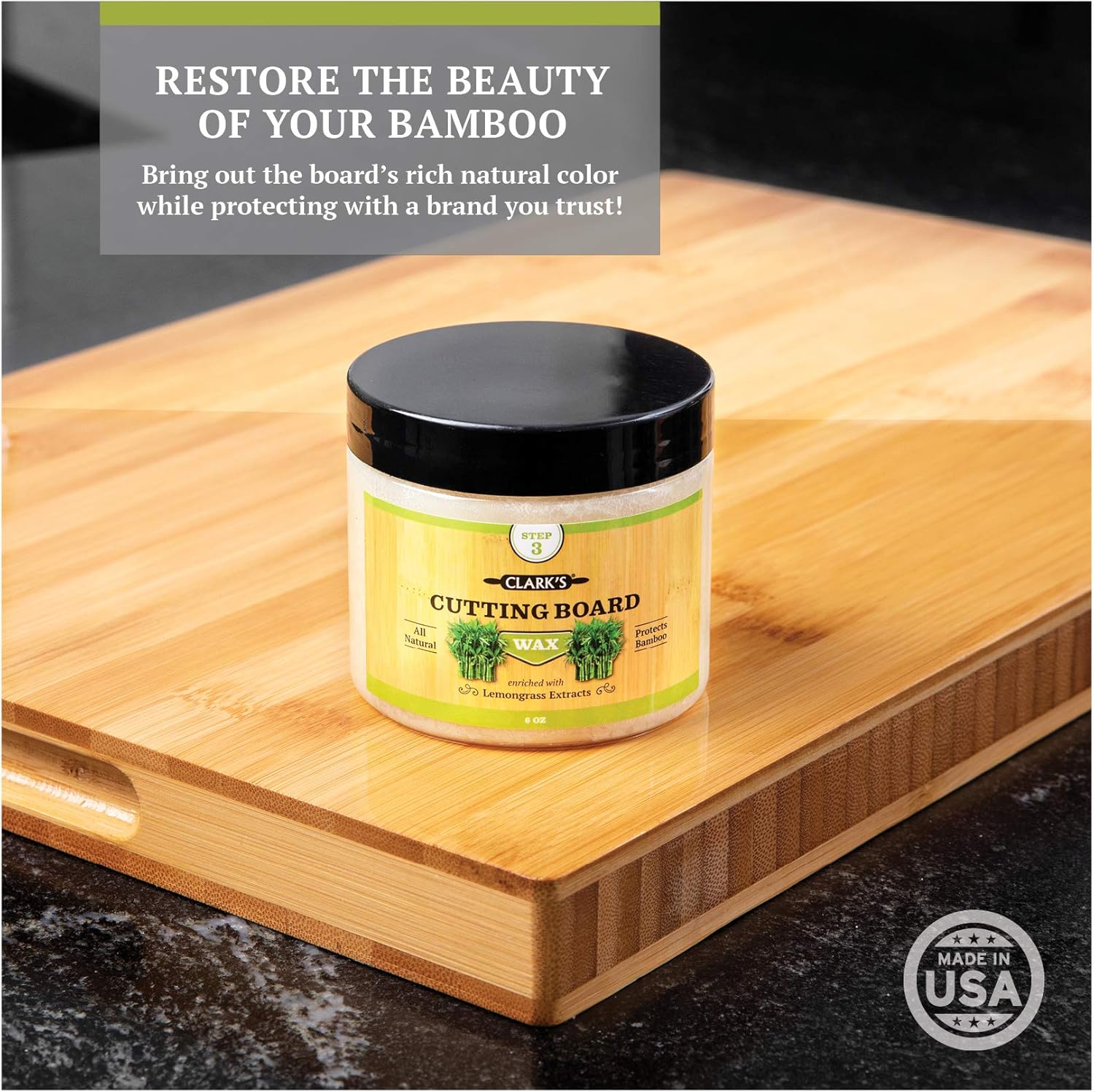 CLARK'S Food Grade Mineral Oil (12oz) and Carnauba Wax (6oz) Set - 100% Natural Butcher Block Oil and Cutting Board Wax - Food Safe Beeswax and Wood Cutting Board Oil with Lemongrass Extract