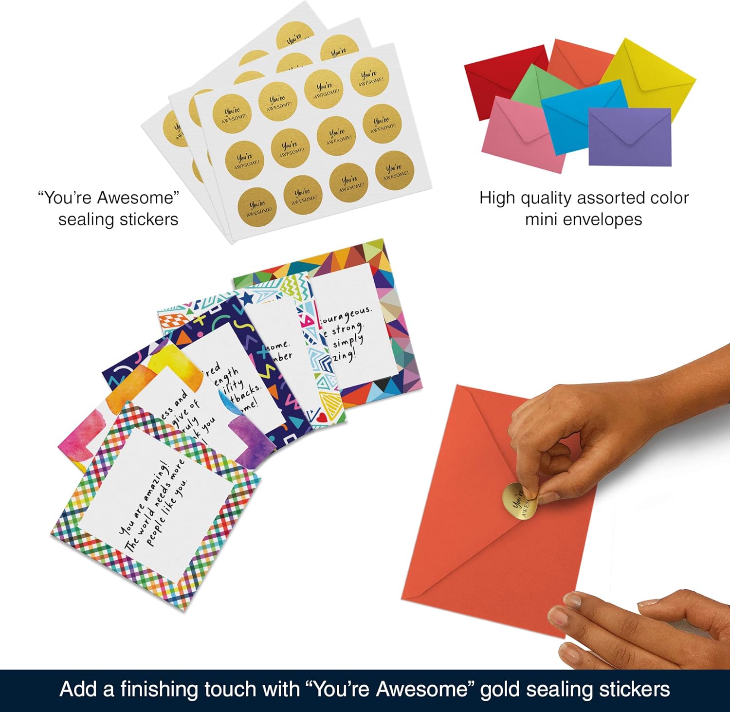 Dessie 60 Inspirational Cards With Envelopes 3.5x3.5. You Are Awesome Seals for Appreciation, Encouragement,Gratitude, Positive Affirmations, Thoughtful Gifts. Post-it Note Size.