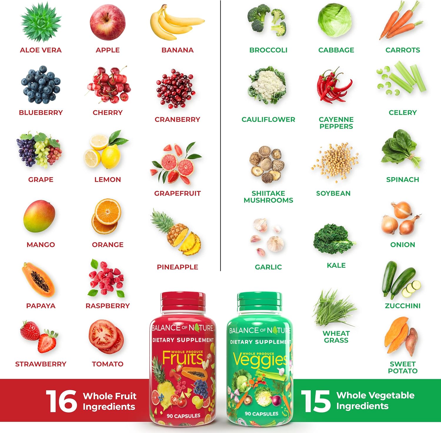 Balanc o Natur Fruit Veggie Supplement Whol Frui an Vegetabl Ingredient fo Women Men an Kid 9 Fruit Capsules 9 Veggie Capsule  Sets