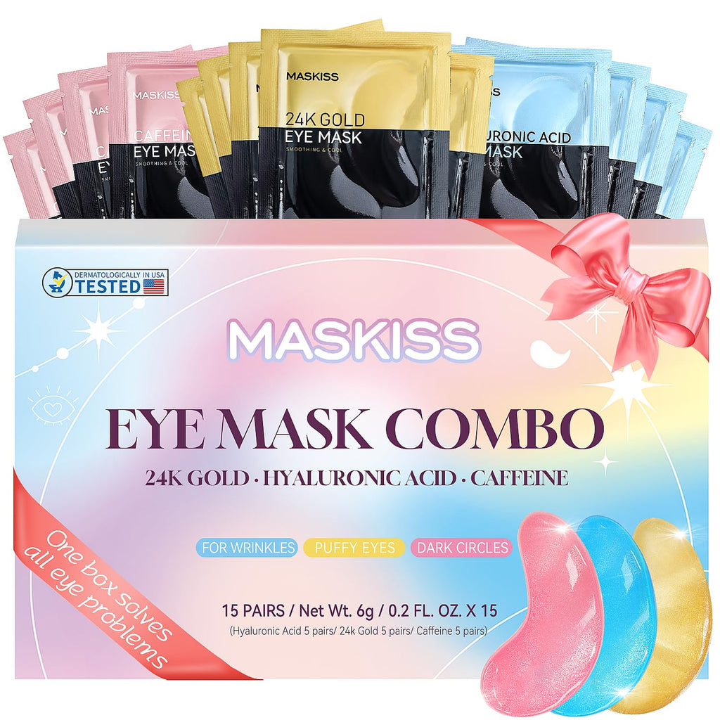 Under Eye Patches (15 Pairs), Stocking Stuffers for Women, 3 Colors Eye Masks Gift Set for Dark Circles Puffy Eyes, Undereye Bags and Wrinkles, Vegan Skin Care Gifts for Teen Girls
