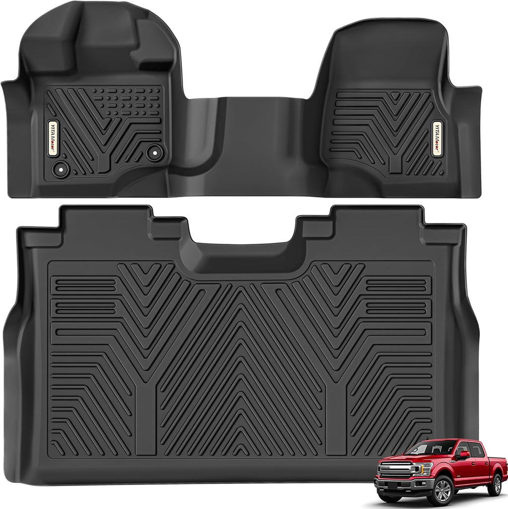 YITAMOTOR Floor Mats for 2015-2025 Ford F-150 Super Crew Cab with 1st Row Bench Seats, Custom Fit F150 1st & 2nd Row All Weather Floor Liners,Bench Seating, Black