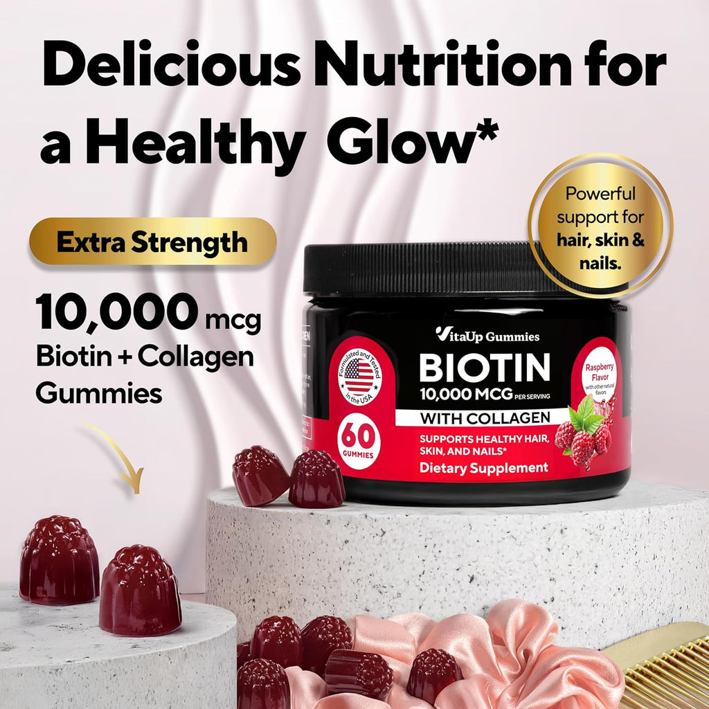 Bioti Gummie 10000mc fo Wome an Me Extr Strengt Hair Ski an Nail Gummie wit Collage Natura Bioti Gumm Supplemen fo Hair Skin Nail Suppor 6 ct