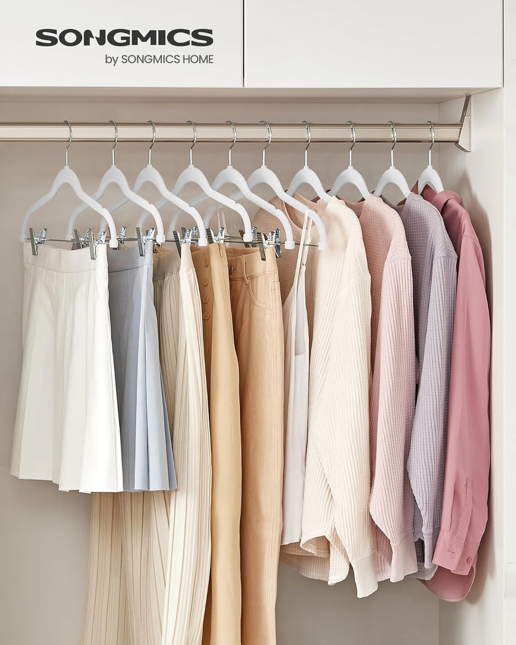 30-Pack Pants Hangers, 16.7-Inch Long Velvet Hanger with Adjustable Clips, Heavy-Duty, Non-Slip Skirt Hangers, Space-Saving for Pants, Skirts, Coats, Dresses, White UCRF012W02