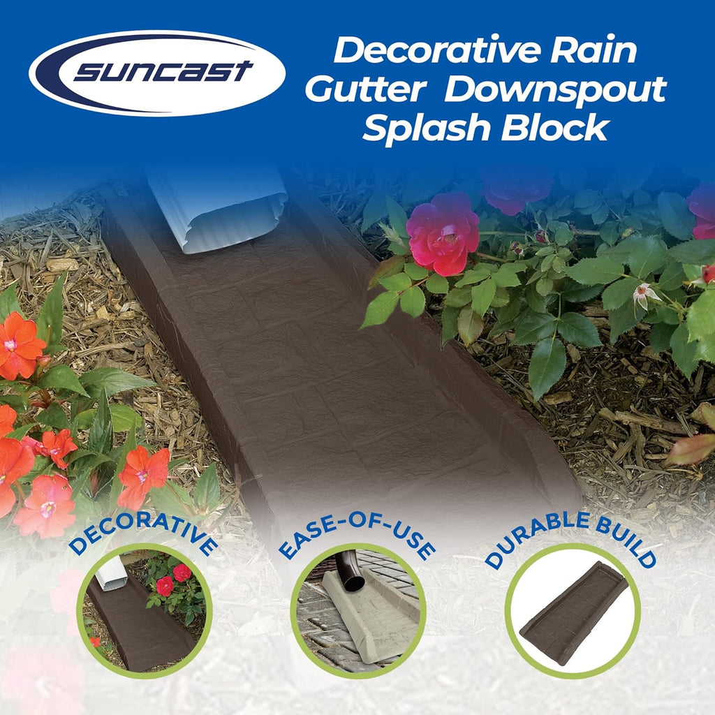 Suncast Outdoor System Protective Decorative Rain Gutter Downspout Splash Block, Easy to Install, Lightweight 1.3 Pounds, Java 4 Pack