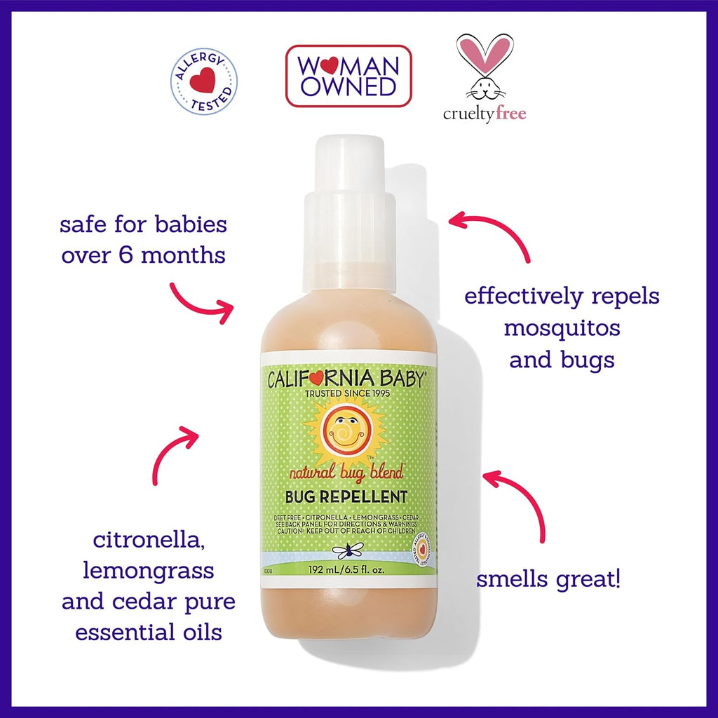 California Baby Natural Bug Spray | DEET Free Mosquito Repellent | Baby + Kids Bug Spray | Citronella Spray | Great Smell | 192 mL / 6.5 oz.