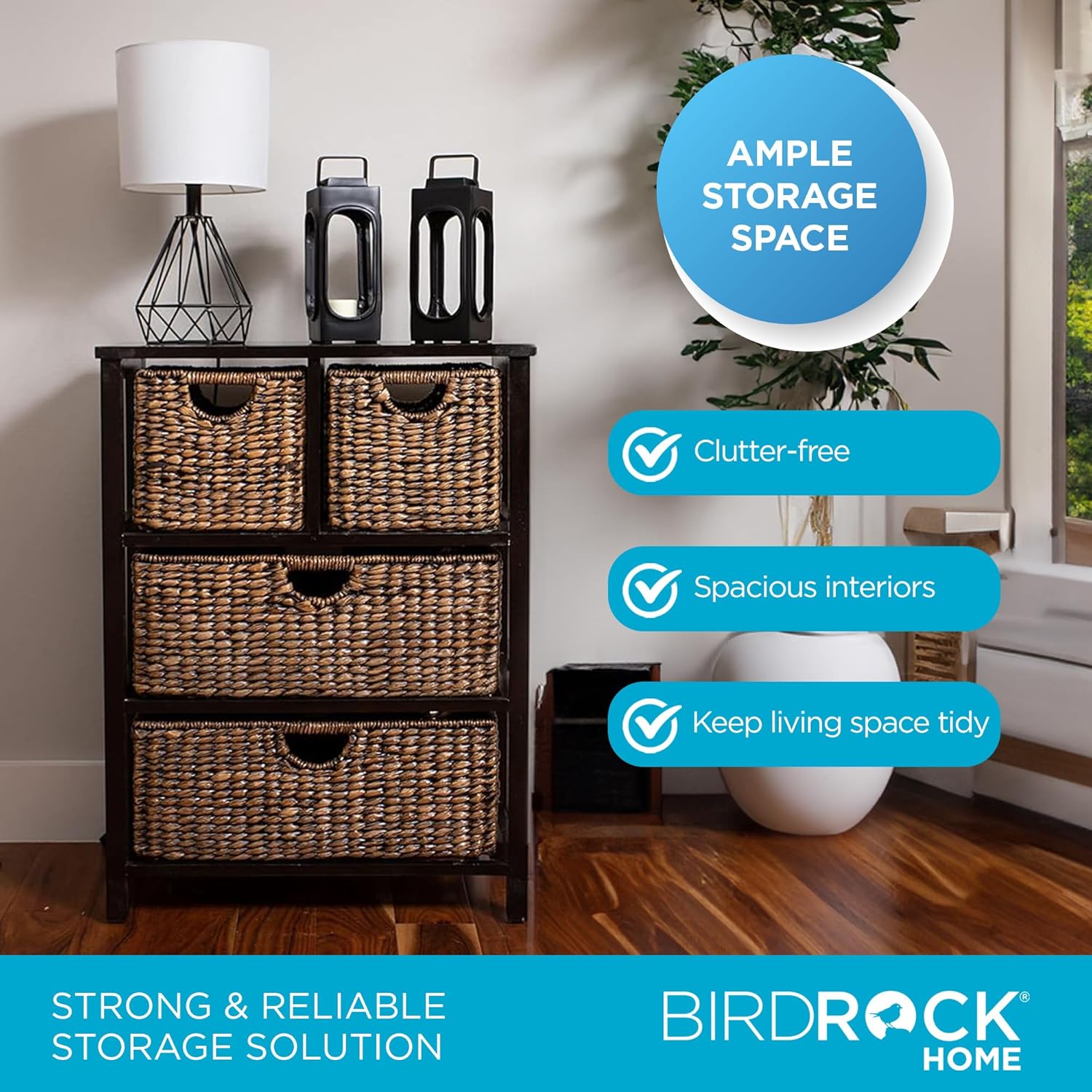 BIRDROC HOM Seagras Cubb Dresse  Drawe Bin Decorativ Woo Storag Cubbie Shel Organize Industria Furnitur Ches Baske Espresso