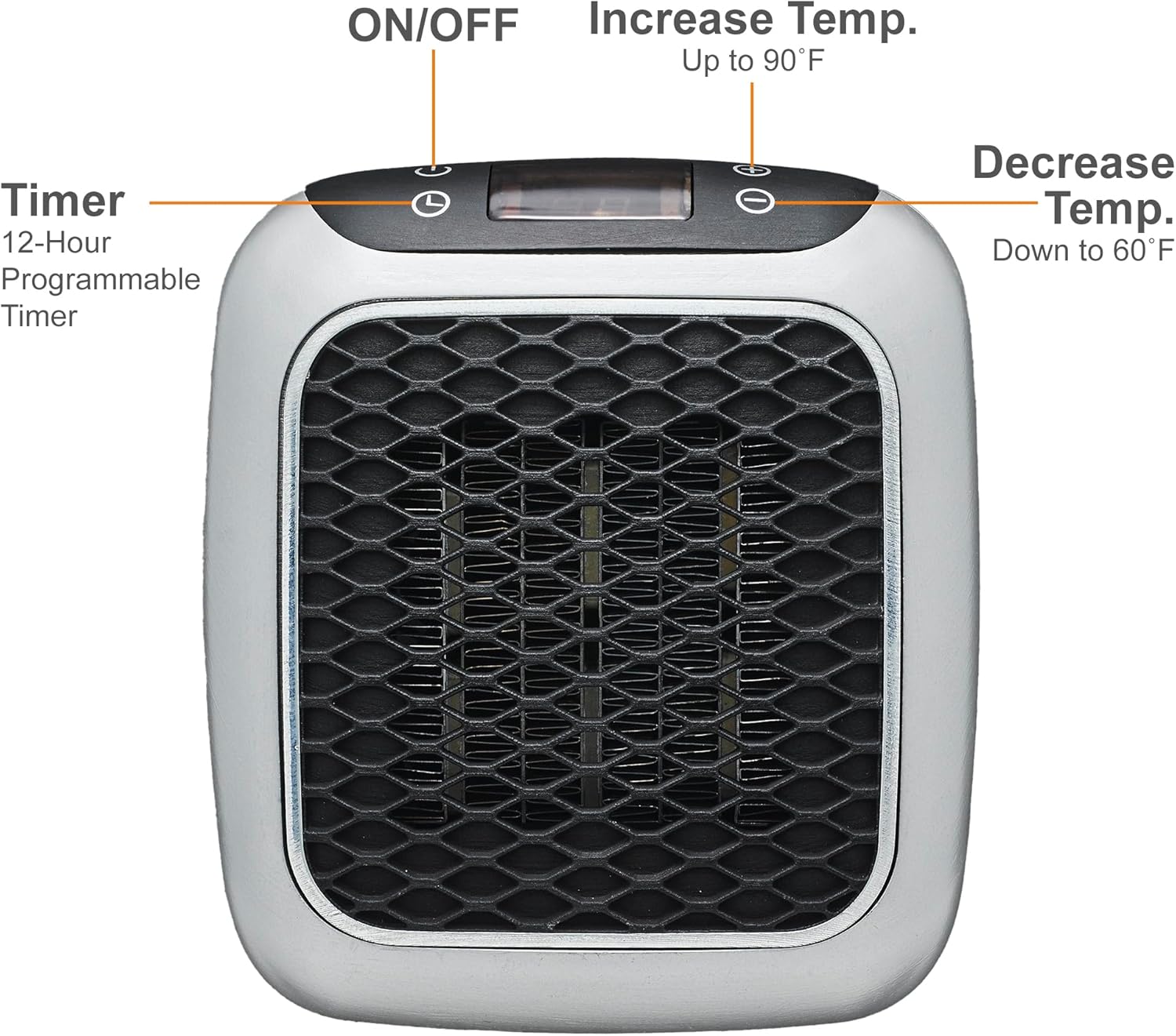 Ontel Handy Heater Turbo Wall Outlet Plug In Heater ¨C Portable Indoor Ceramic Space Heater w/Adjustable Thermostat, 12-Hour Timer, Auto Shut Off, Quiet ¨C Plug In Wall for Office, Bedroom, Camping