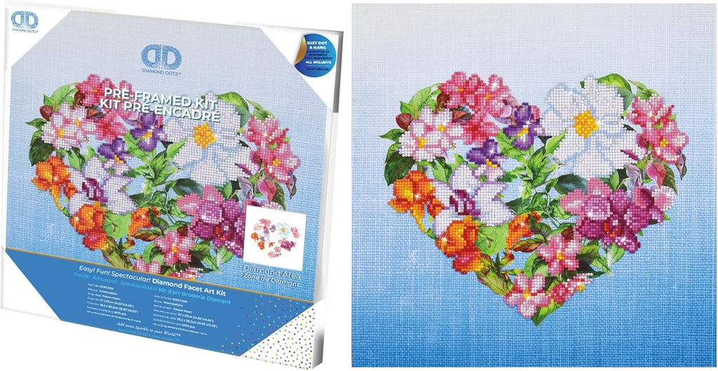 DIAMON DOT Flowe Hear wit Fram Flora Diamon Paintin Kit fo Adult Diamon Ar Kit Relaxin Creativ Craf Ki wit Dot Gem 14.5inchx14.5inch