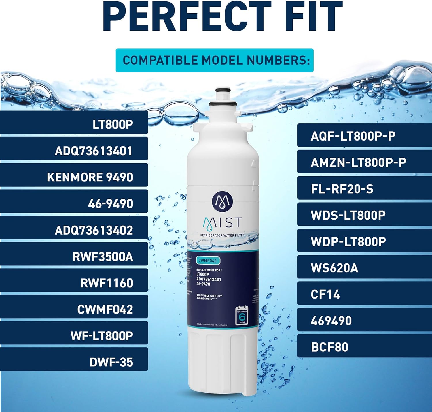Mist ADQ73613401 Refrigerator Water Filter Replacement for LG LT800P, ADQ73613402, Kenmore 46-9490, Fridge LSXS26326S ¨C NSF 42 Certified ¨C 3 Pack