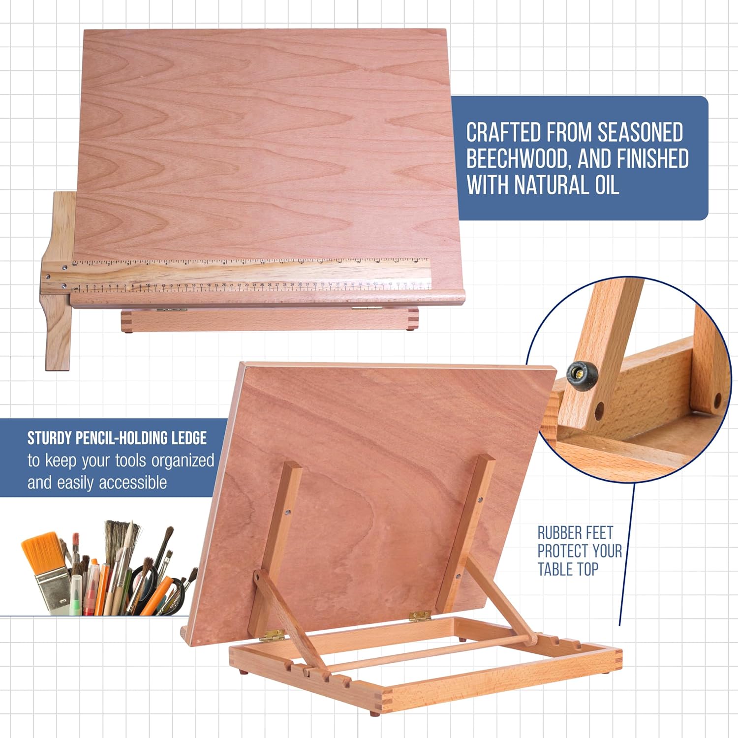U.S Ar Suppl Larg 20-1/2inc 17inc Woode Drawin Board Adjustabl Tabl To Ease fo Paintin an Drawin Draftin Boar wit T-Square Penci Ledge