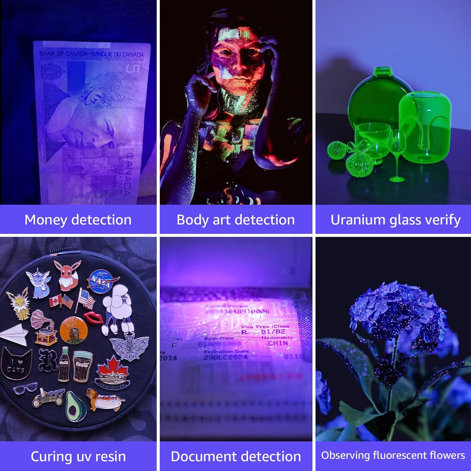 L Blac Ligh Flashlight Smal U Light wit 2 LEDs 395nm Ultraviole Ligh Detecto fo Invisibl In Pens Pe Do Ca Urin Stai an More AA Batterie Included