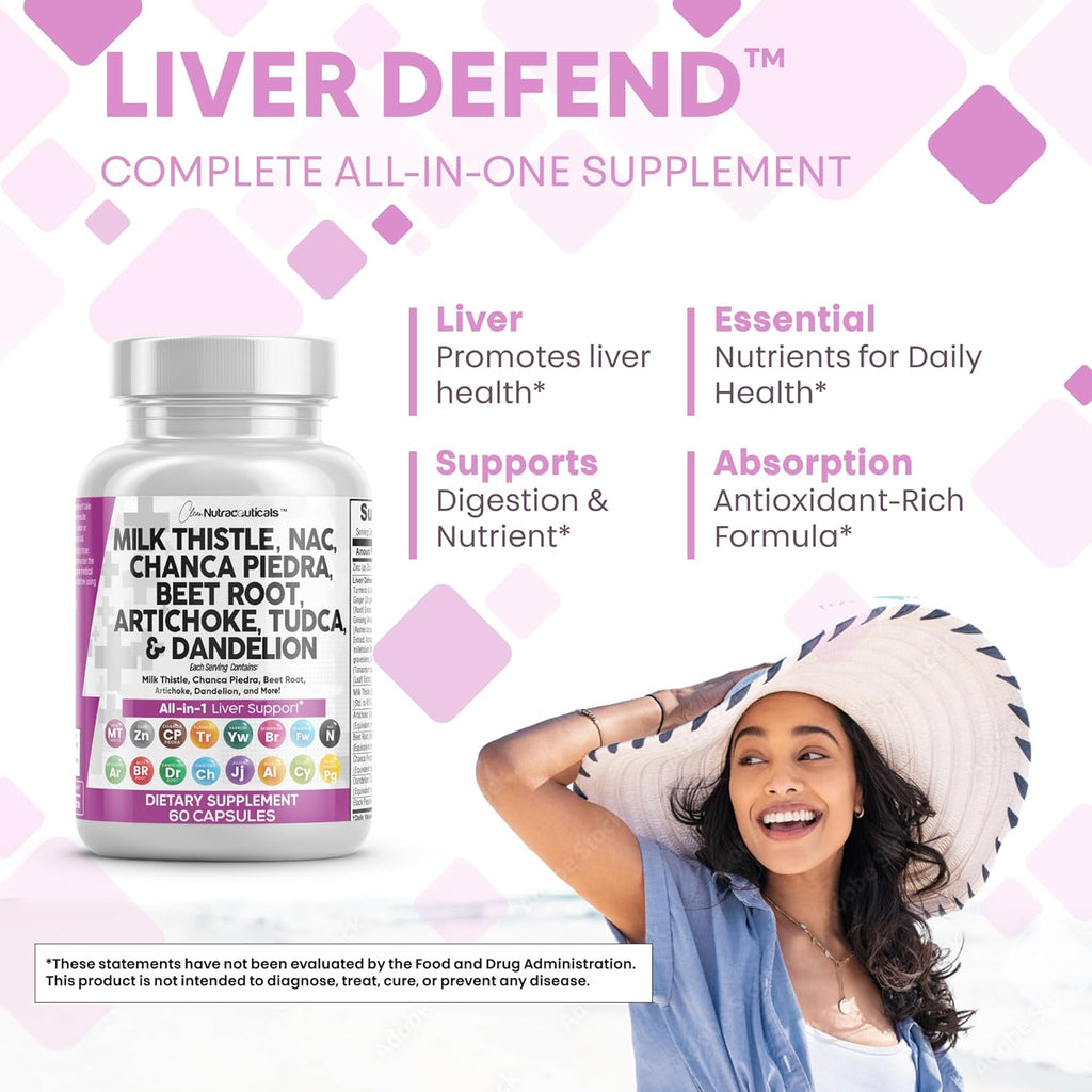 Clean Nutraceuticals Milk Thistle NAC Chanca Piedra Beet Root Artichoke Dandelion Root - Liver Cleanse Detox Repair Supplement Plus TUDCA Choline Ginger 60 Count