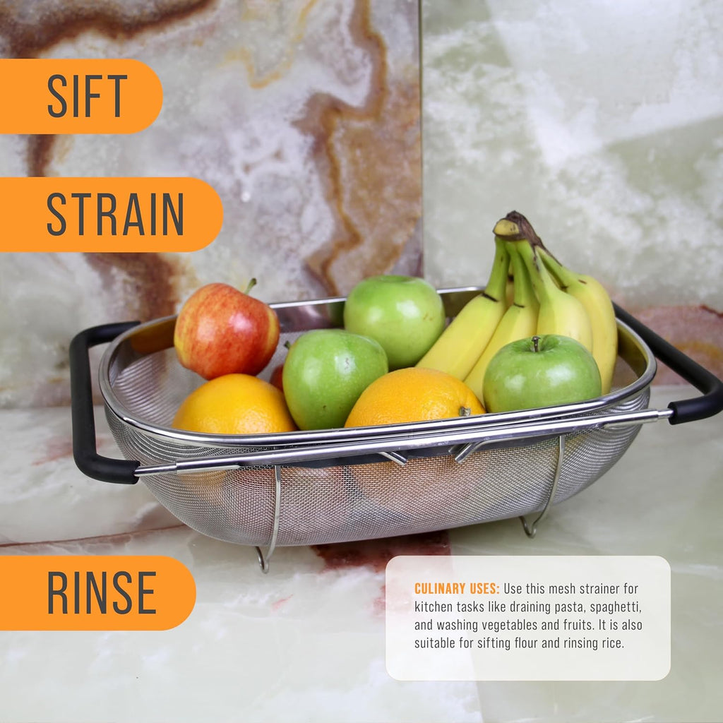 U.S Kitche Suppl Stainles Stee Colande Straine 6-Quar Collapsibl Colande wit Expandabl Rubbe Handle Rectangula Sieve Fin Mes Stainles Stee Strainer an Colander fo Kitchen